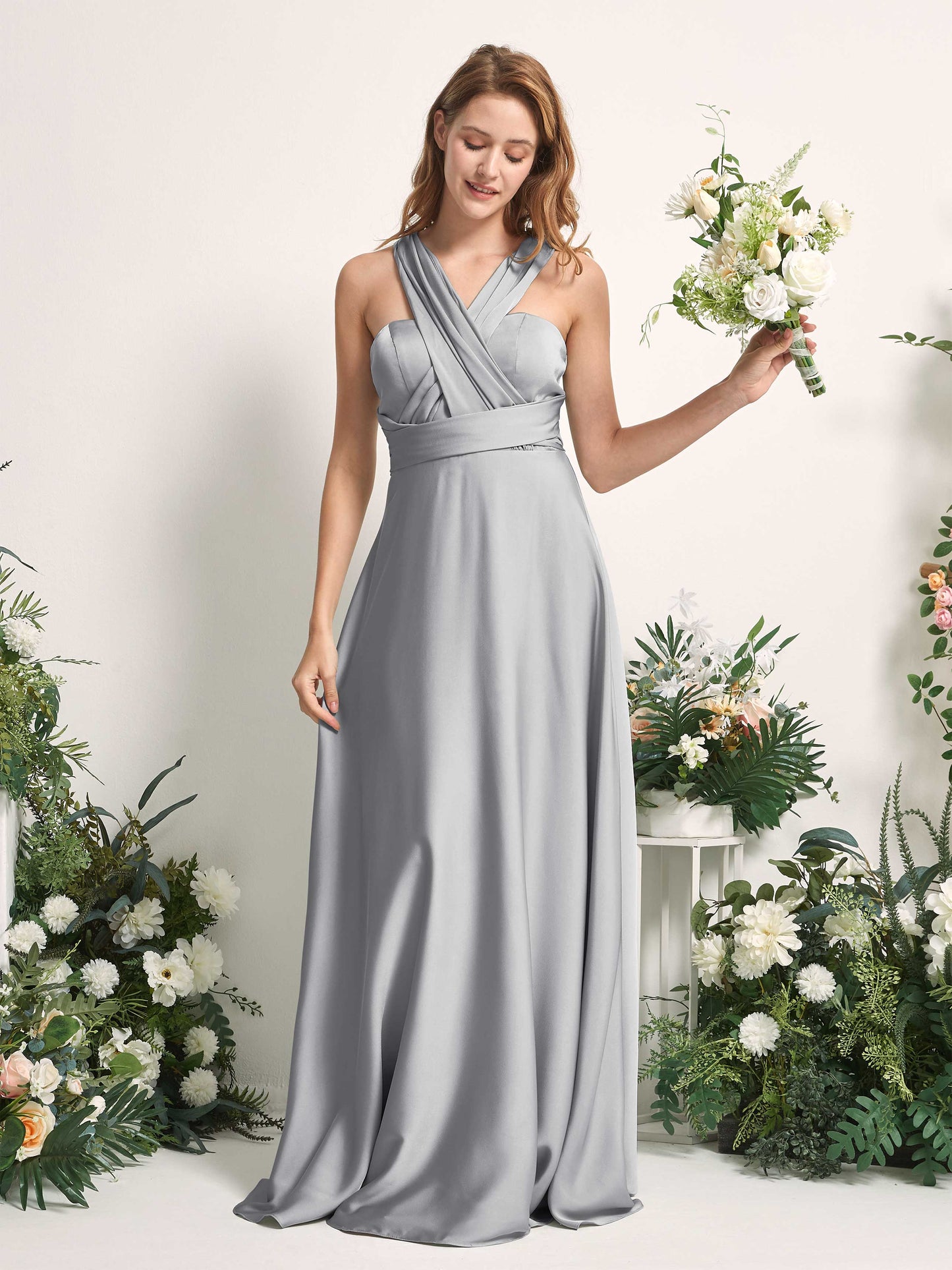 Mirabelle Dove Satin Maxi Dress