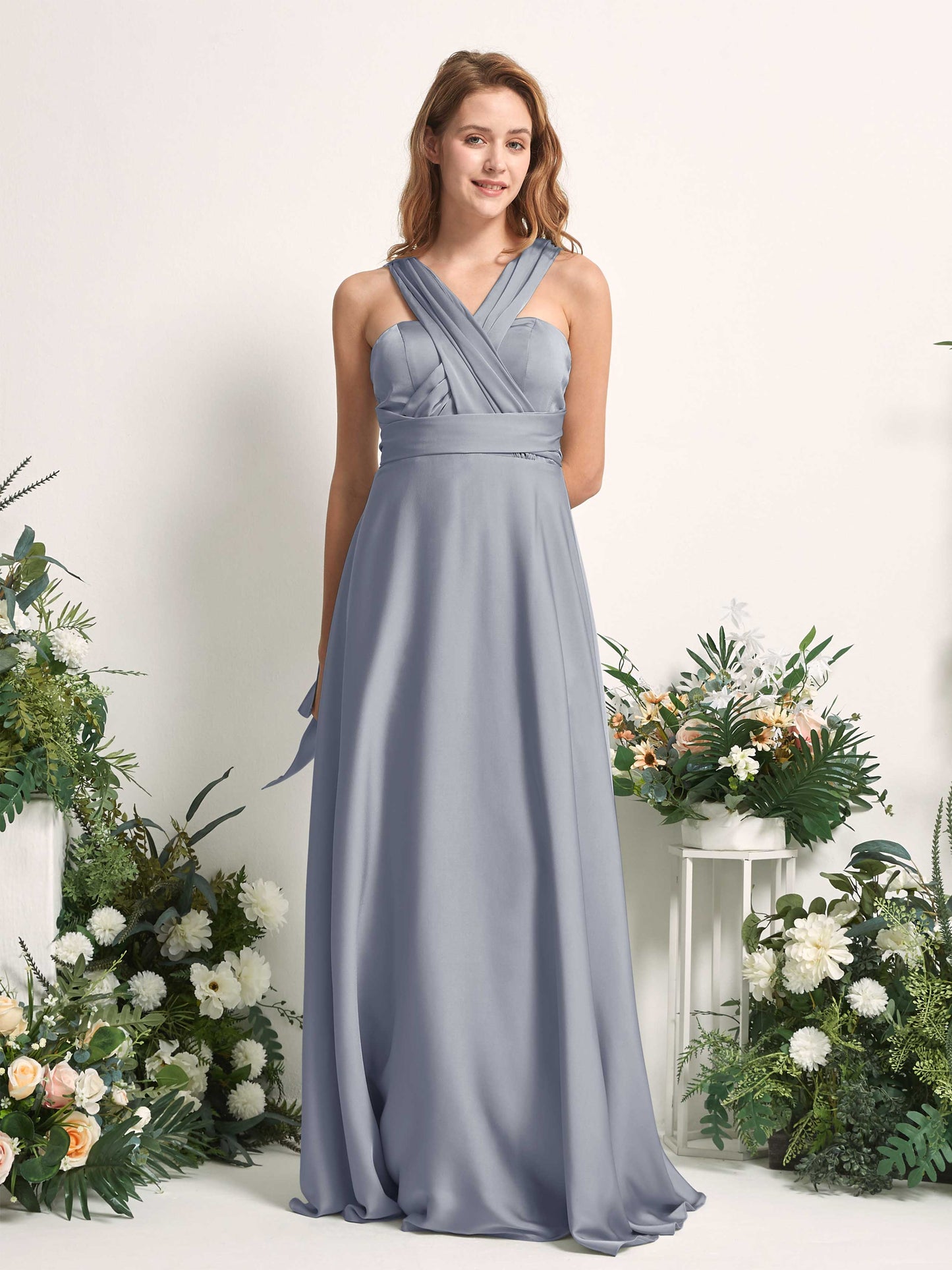 Mirabelle Dusty Blue Satin Maxi Dress