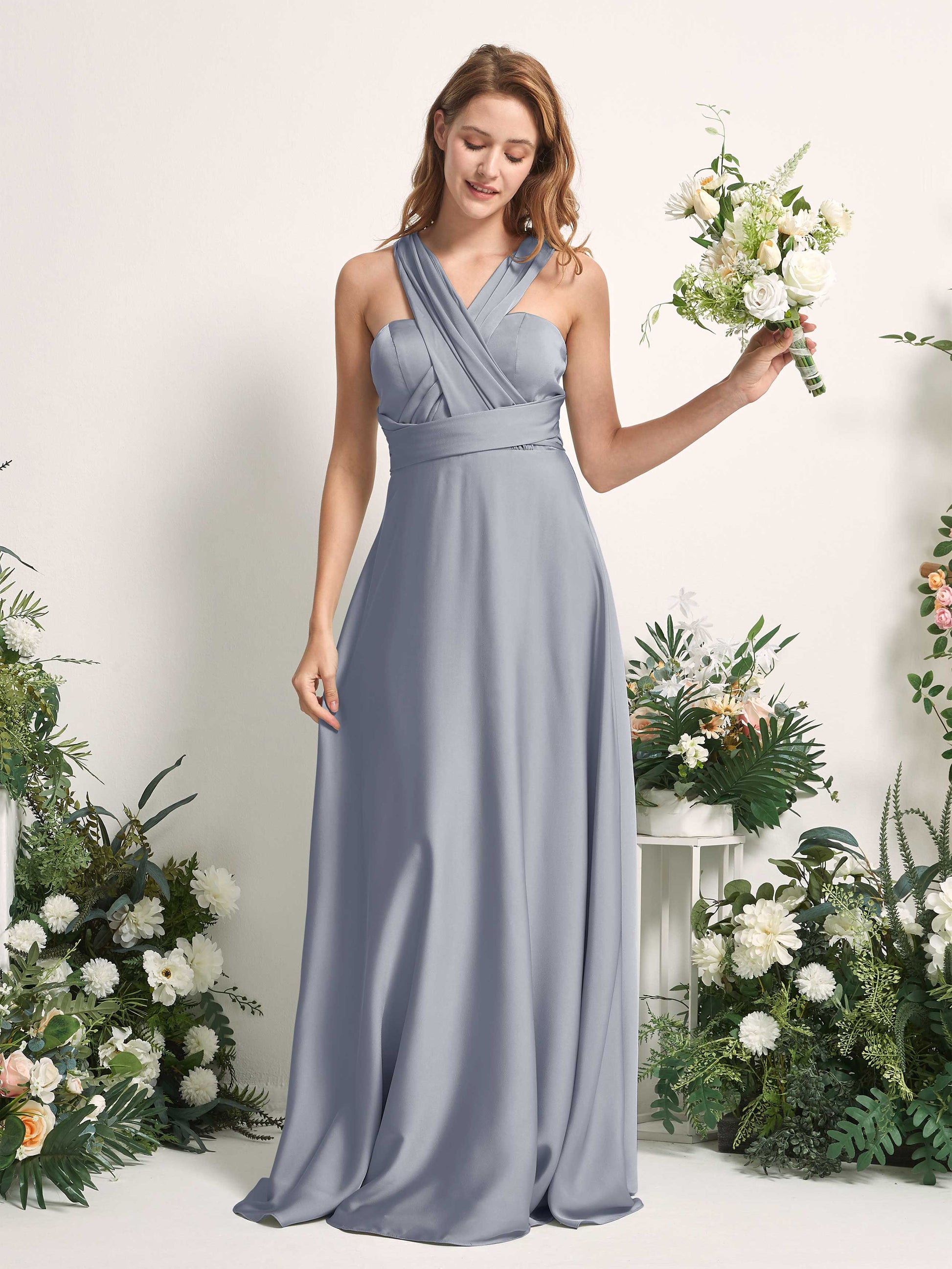 Mirabelle Dusty Blue Satin Maxi Dress