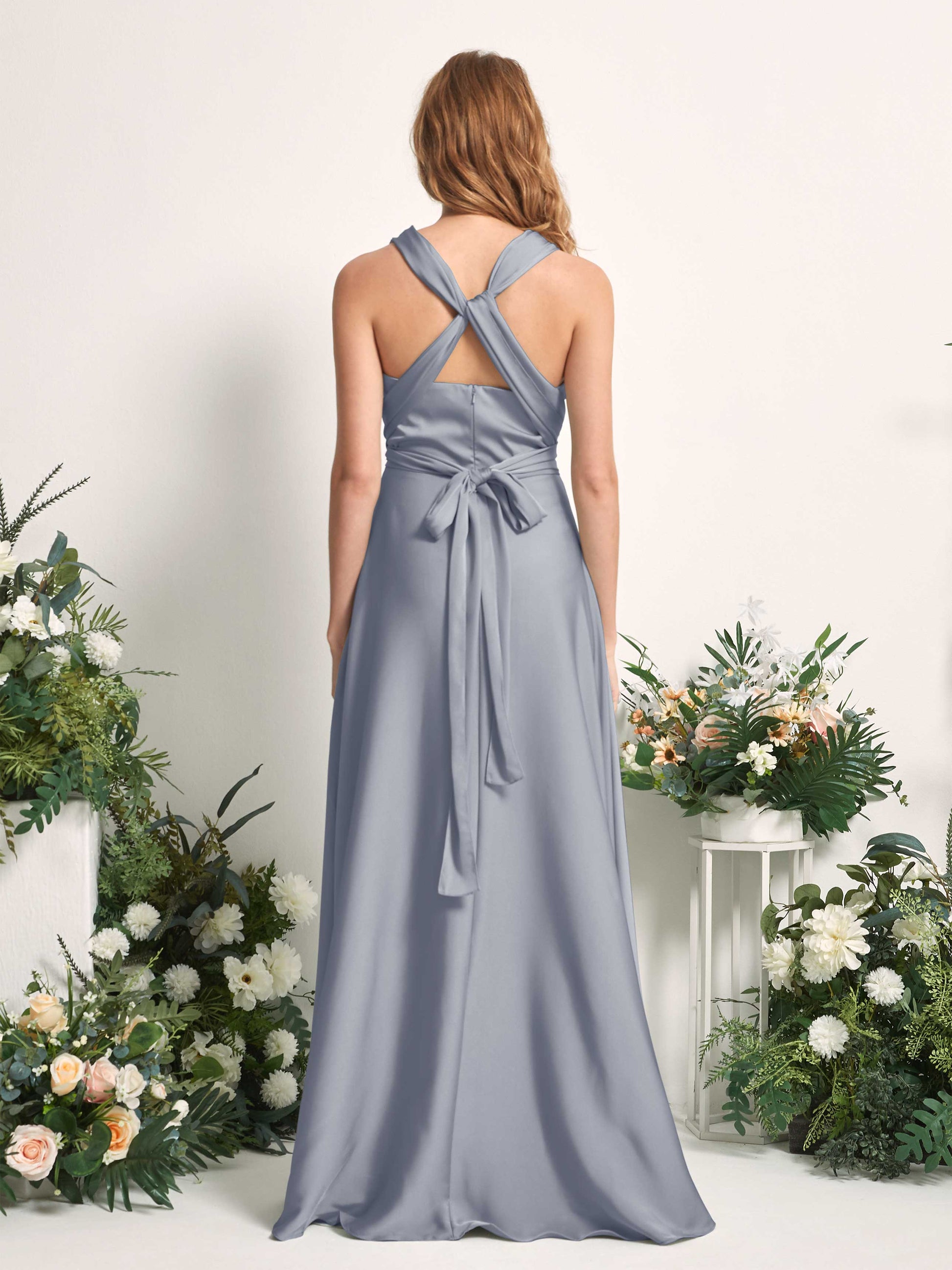 Mirabelle Dusty Blue Satin Maxi Dress