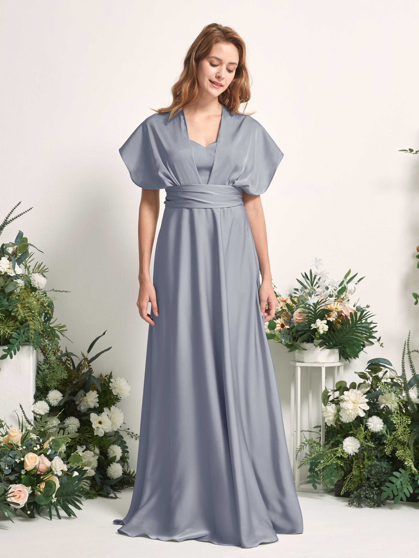 Mirabelle Dusty Blue Satin Maxi Dress