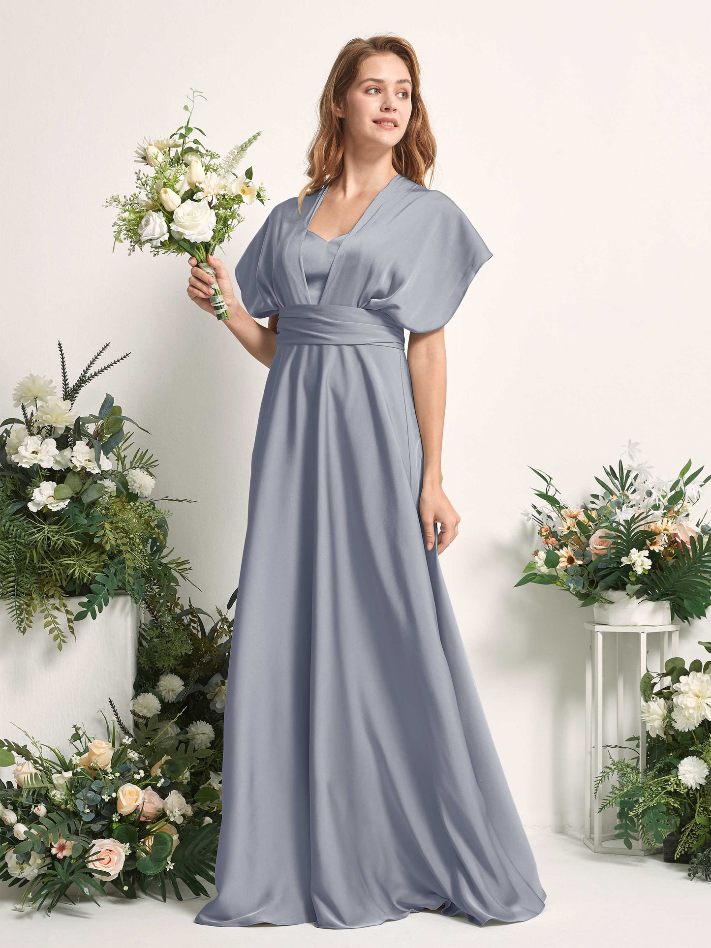 Mirabelle Dusty Blue Satin Maxi Dress