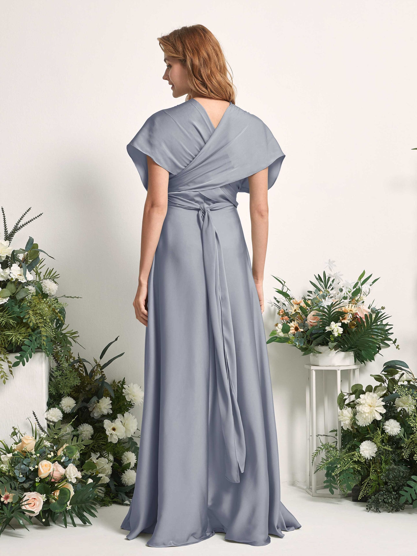 Mirabelle Dusty Blue Satin Maxi Dress