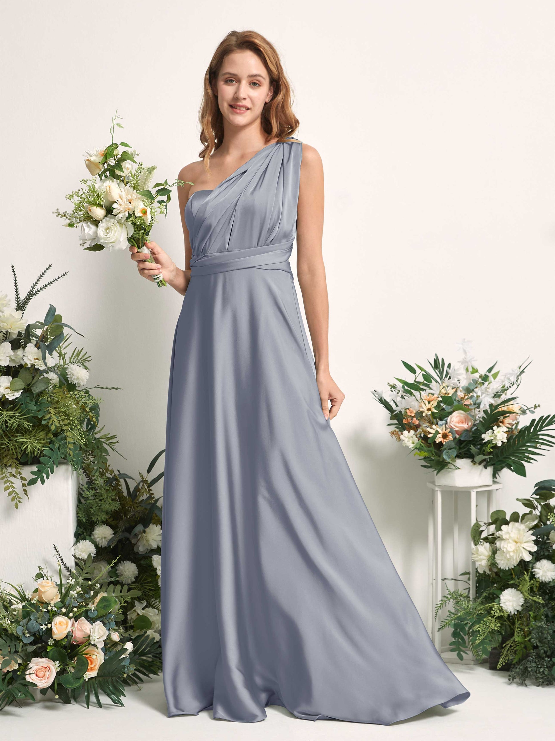 Mirabelle Dusty Blue Satin Maxi Dress