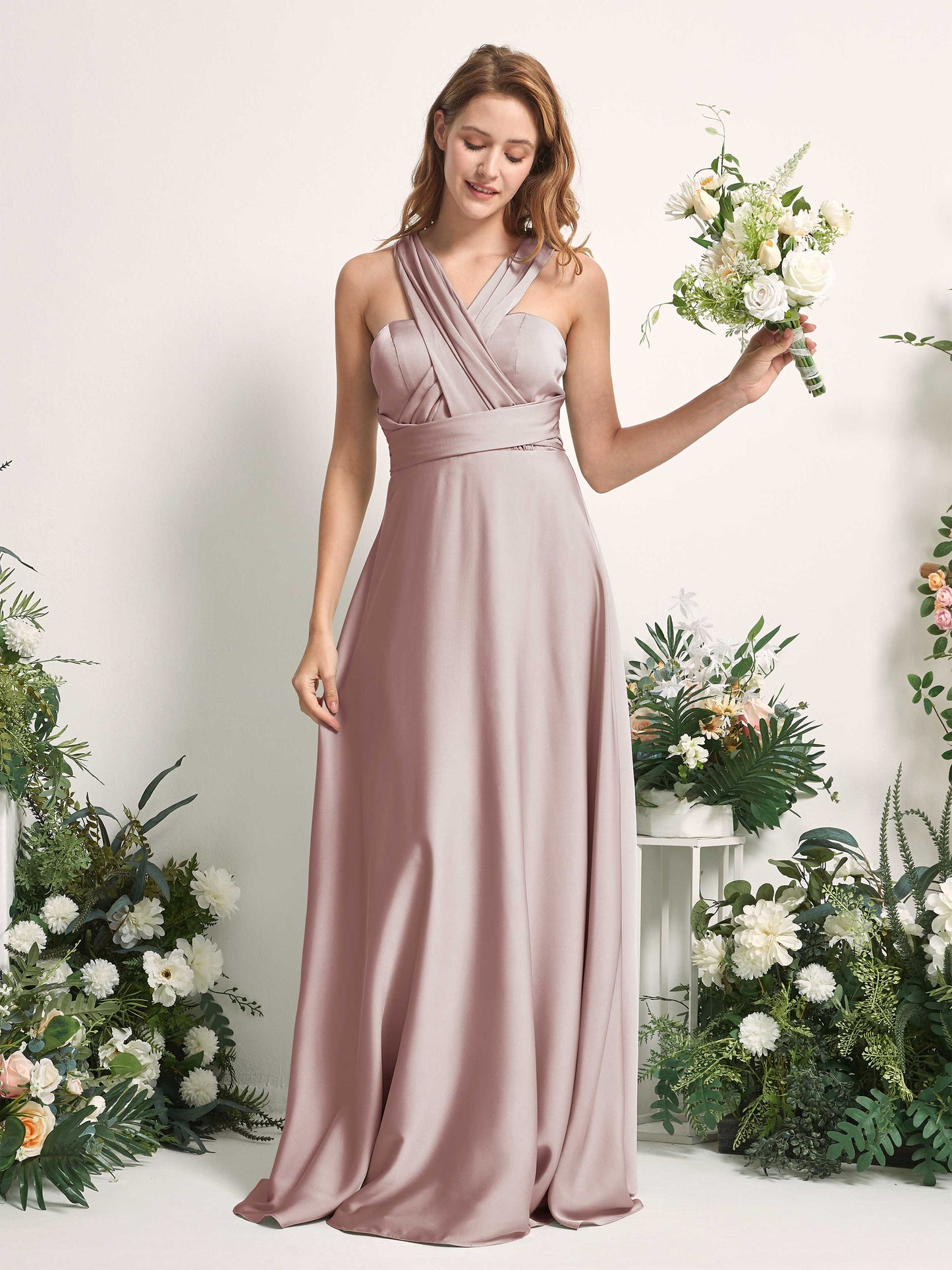 Mirabelle Dusty Rose Satin Maxi Dress