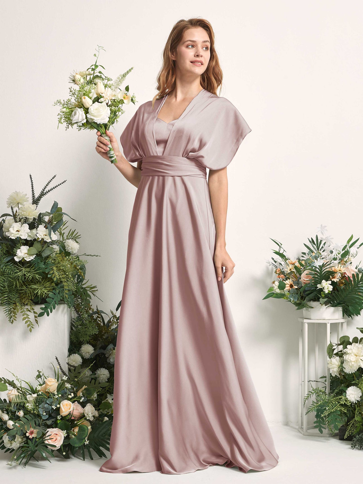 Mirabelle Dusty Rose Satin Maxi Dress