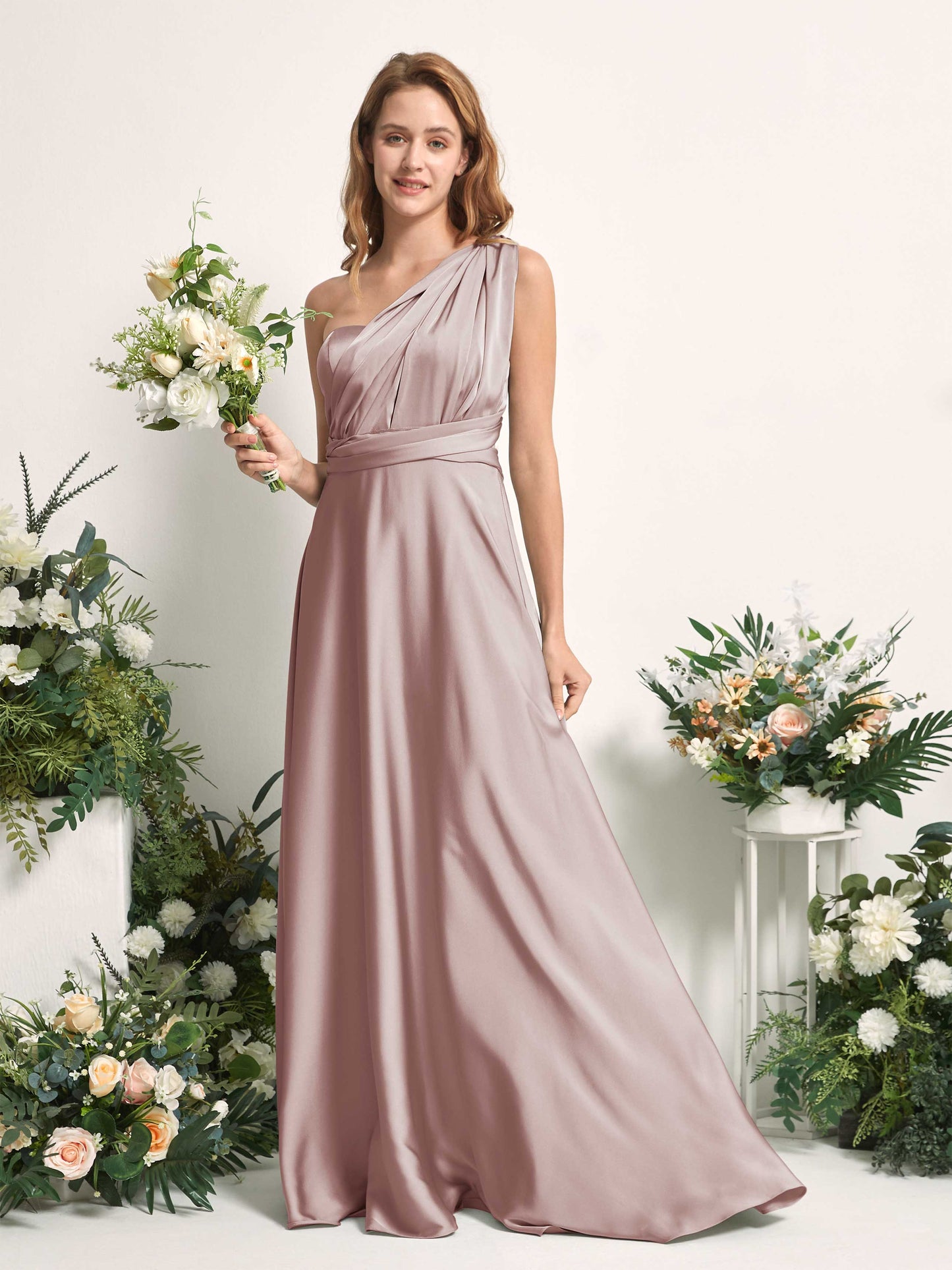 Mirabelle Dusty Rose Satin Maxi Dress