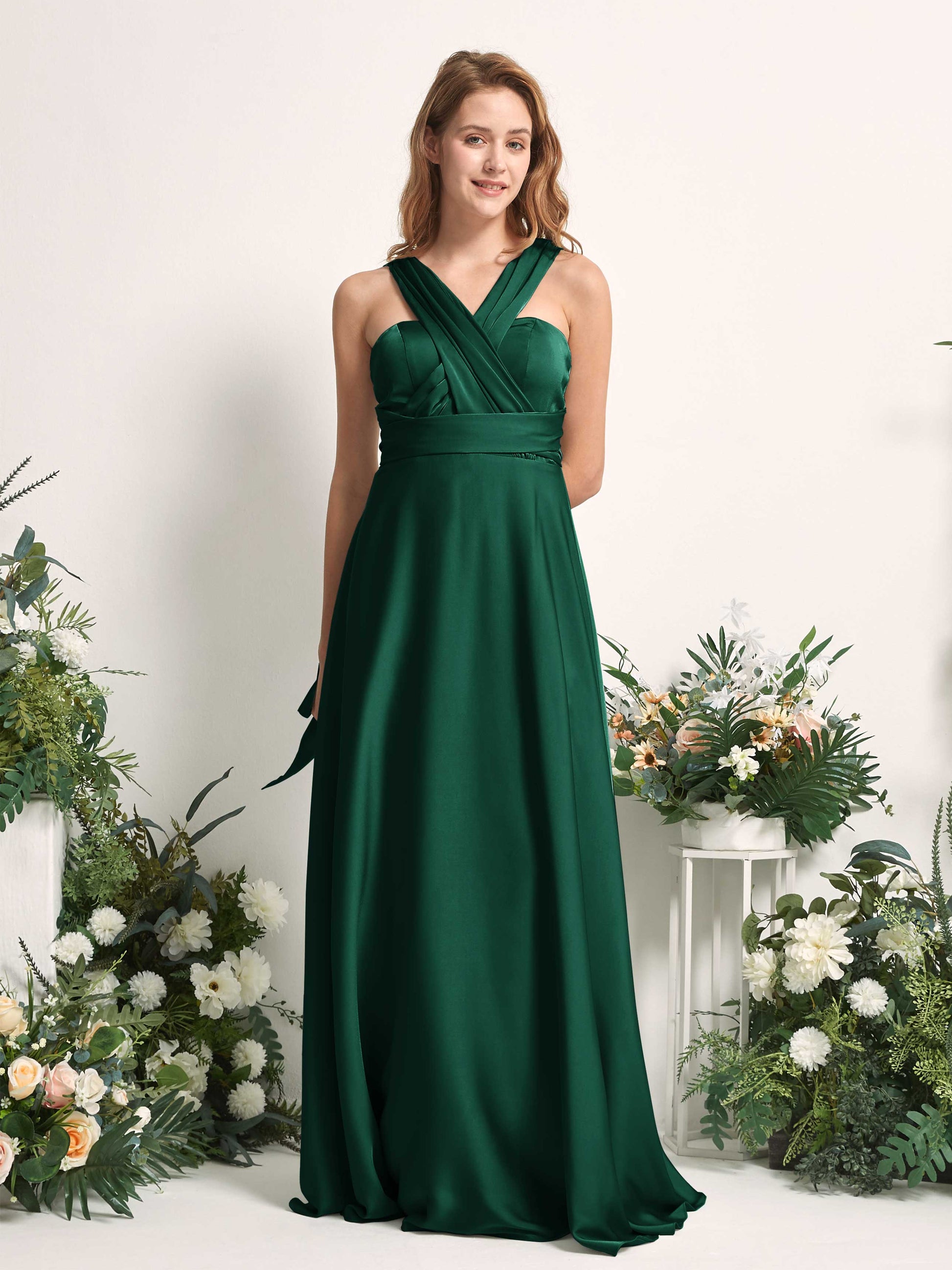 Mirabelle Hunter Green Satin Maxi Dress