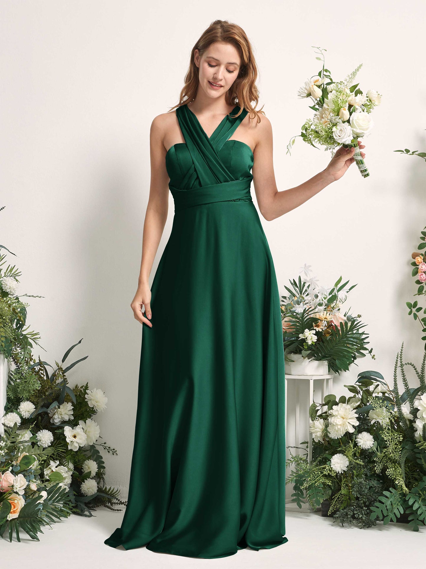 Mirabelle Hunter Green Satin Maxi Dress