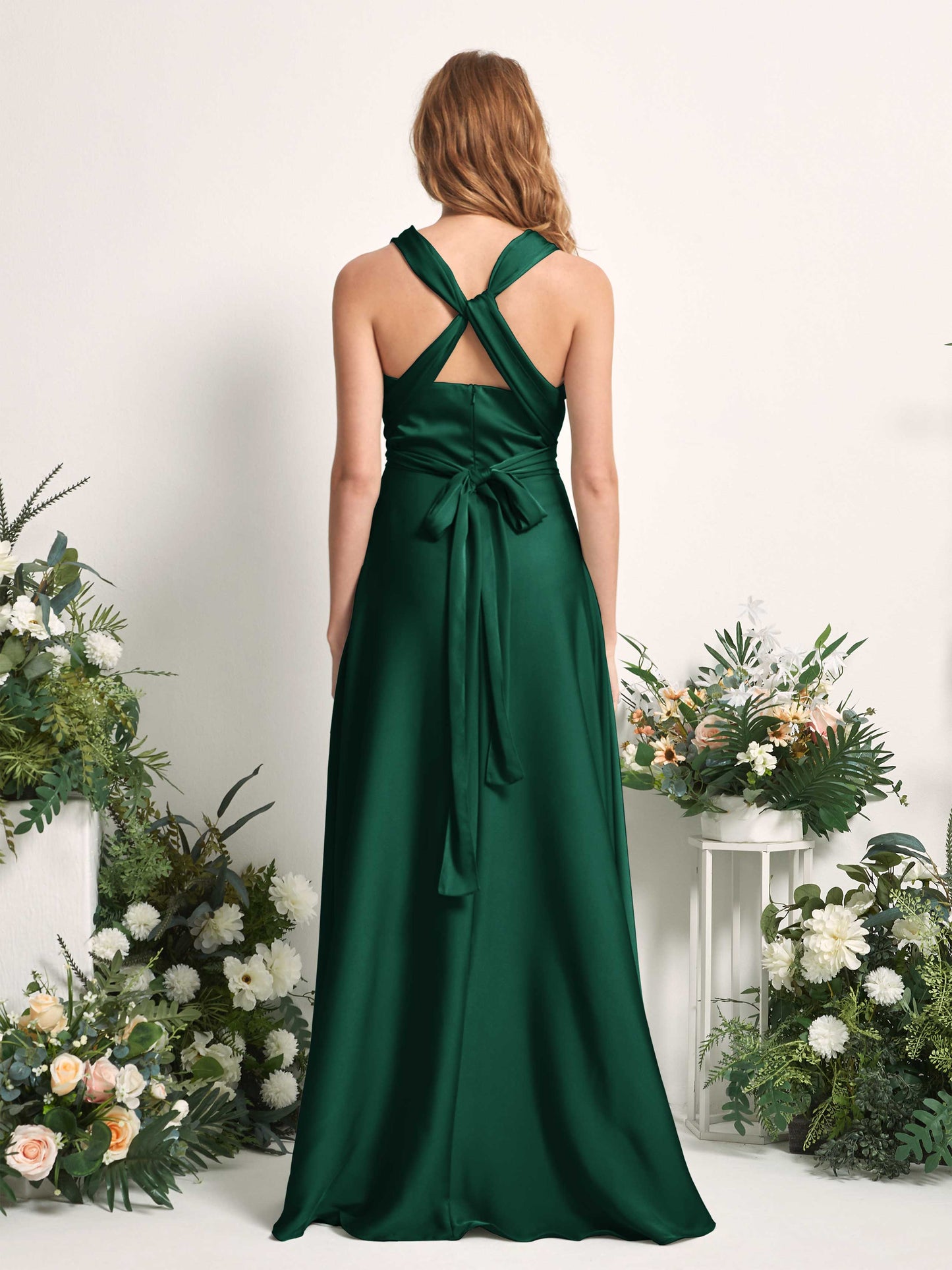 Mirabelle Hunter Green Satin Maxi Dress