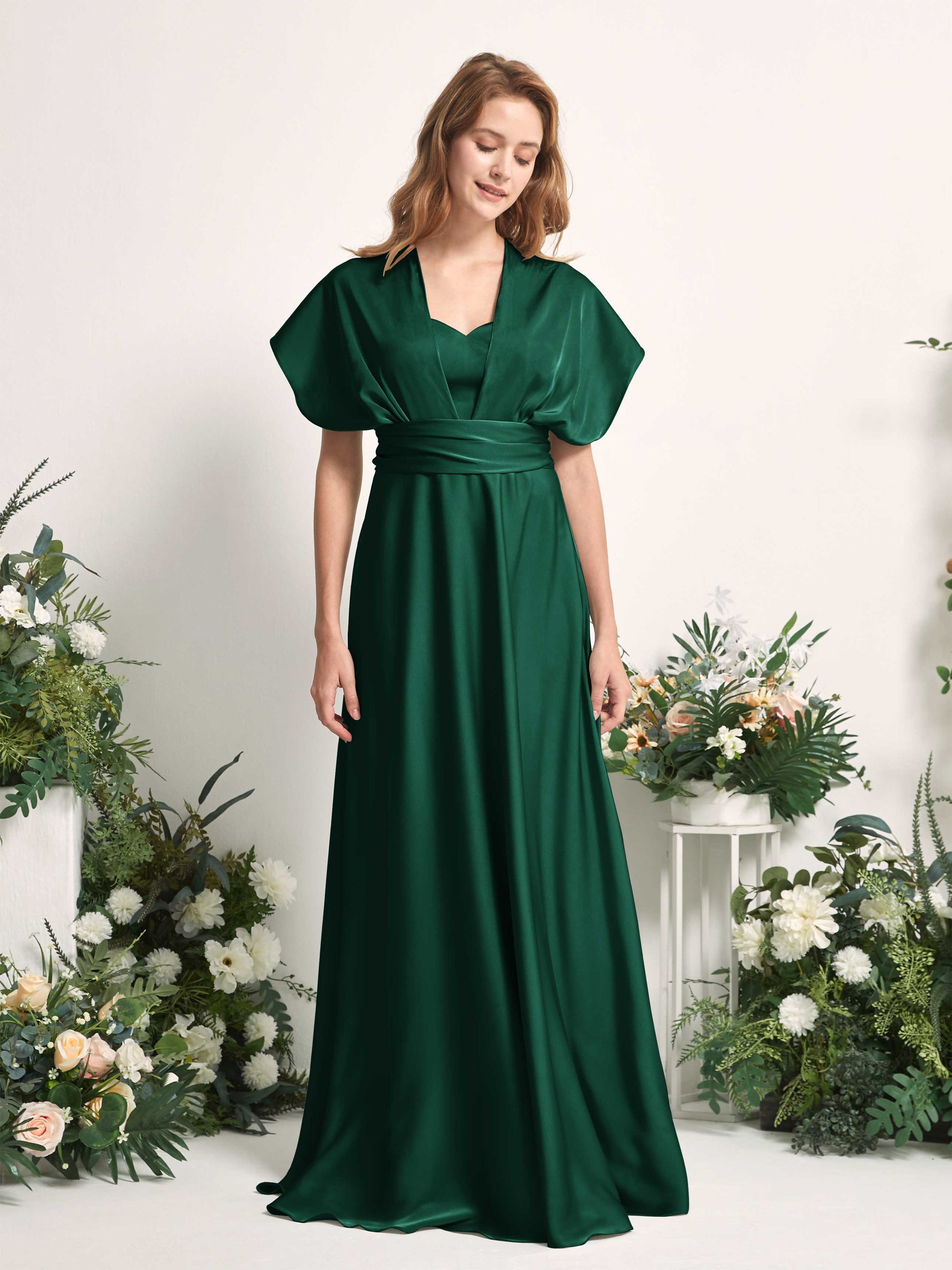 Mirabelle Hunter Green Satin Maxi Dress