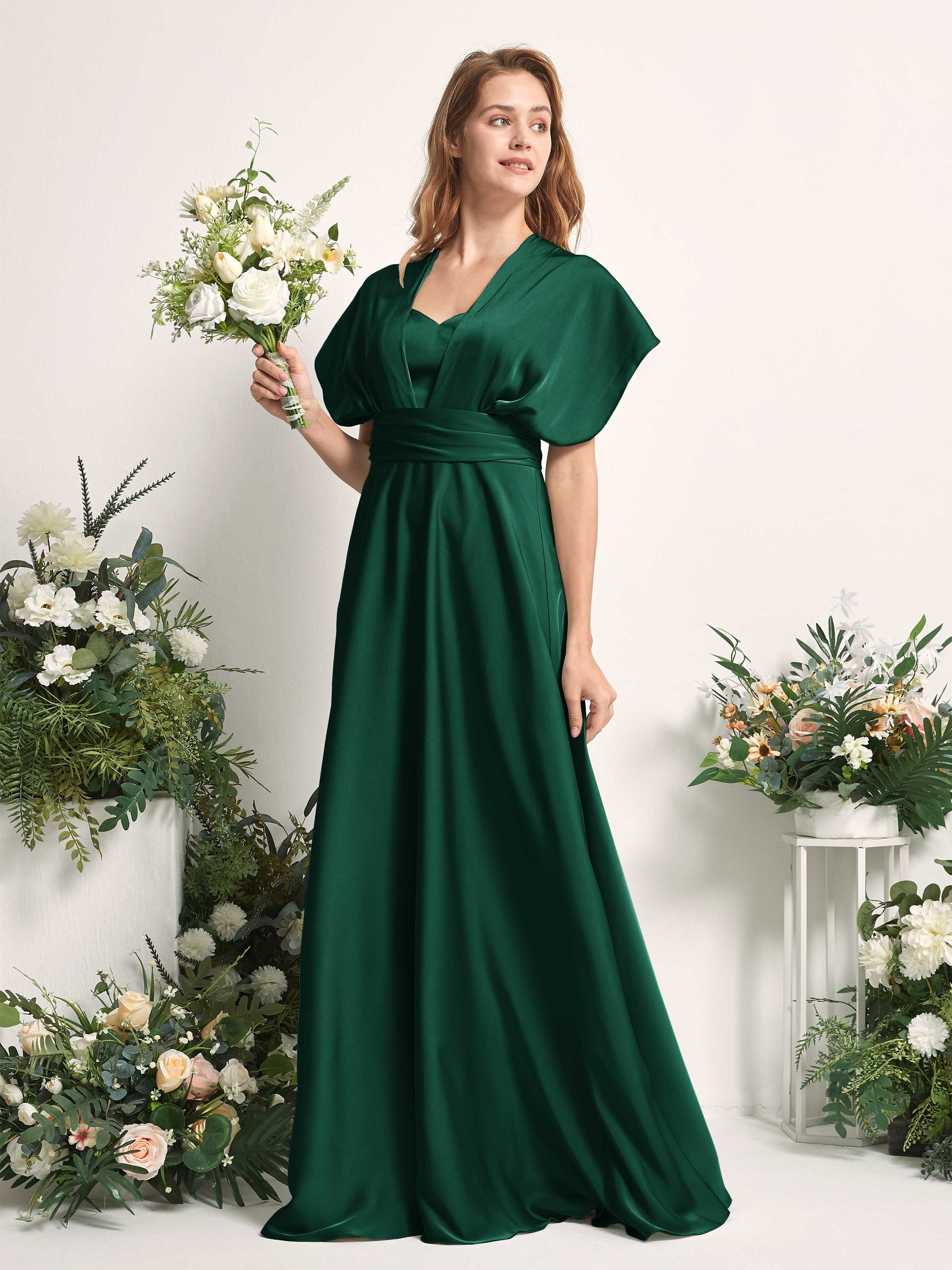 Mirabelle Hunter Green Satin Maxi Dress