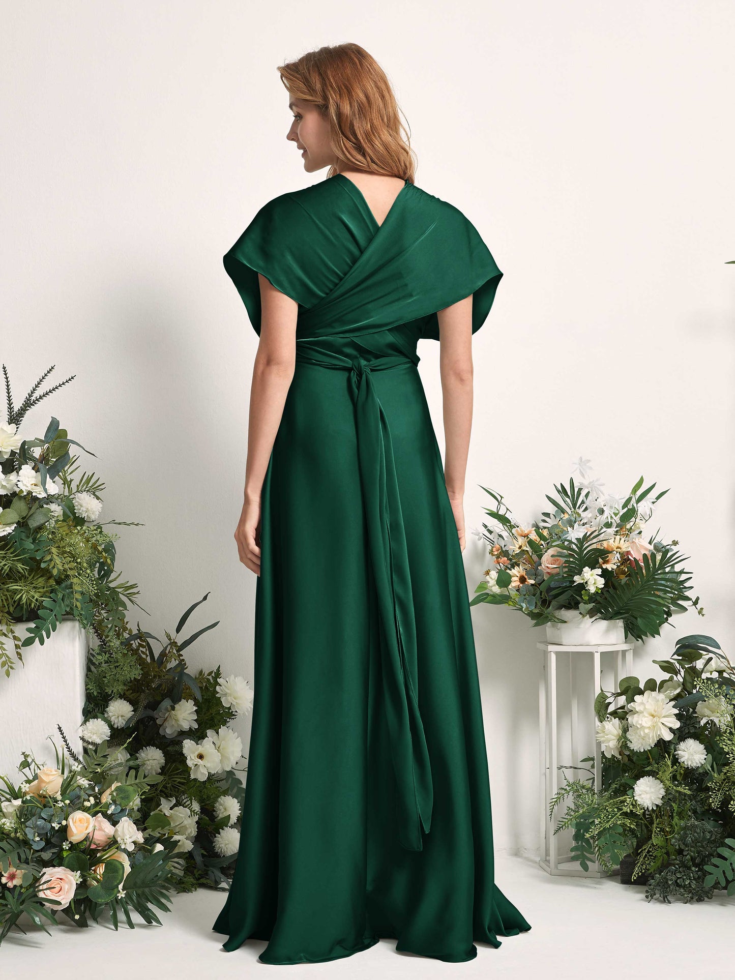 Mirabelle Hunter Green Satin Maxi Dress