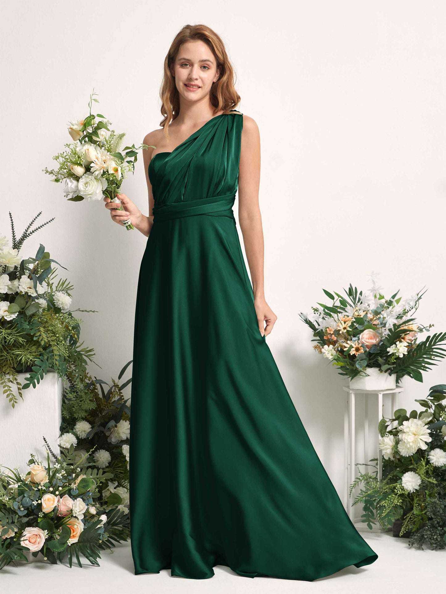 Mirabelle Hunter Green Satin Maxi Dress