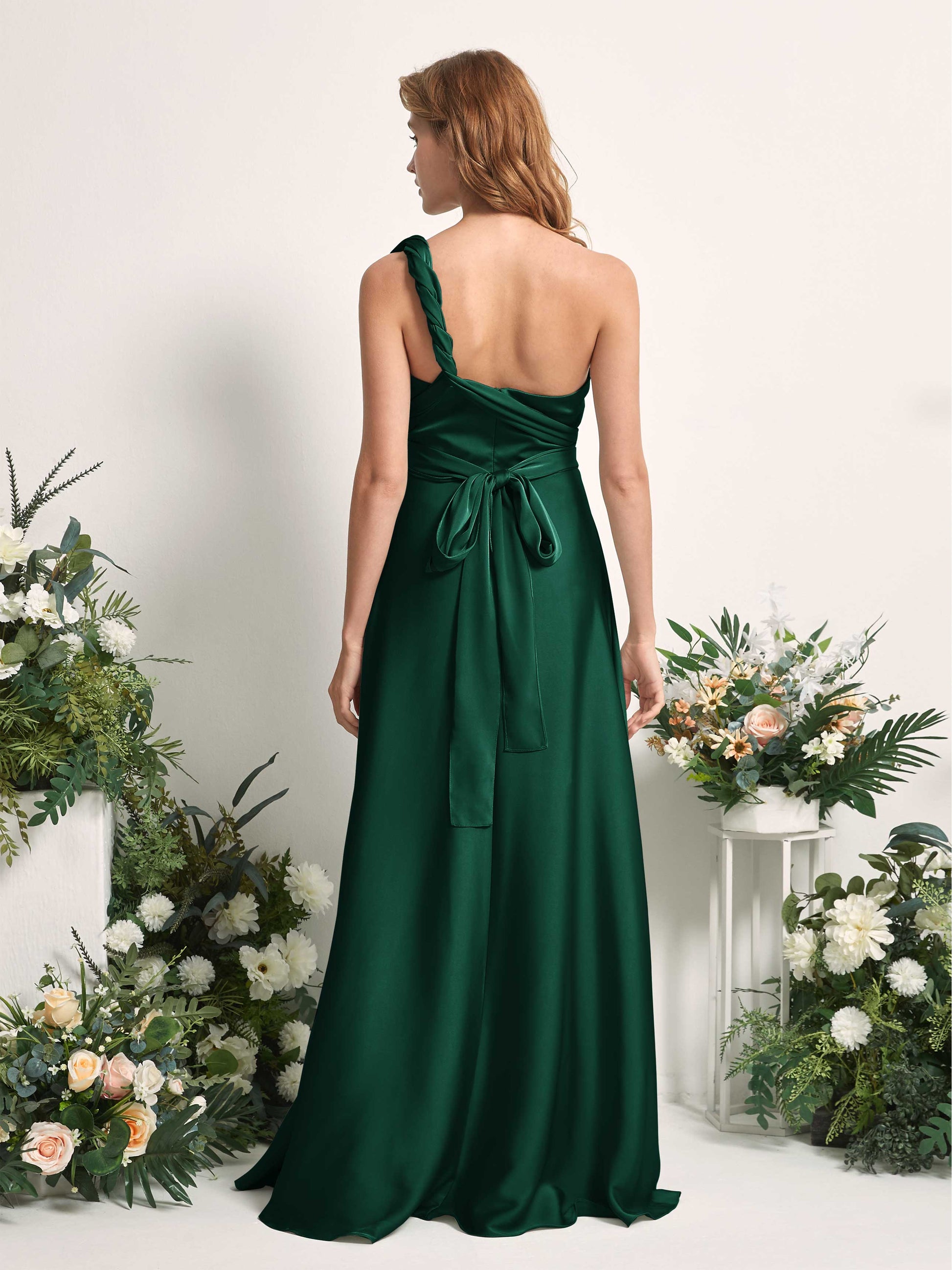 Mirabelle Hunter Green Satin Maxi Dress