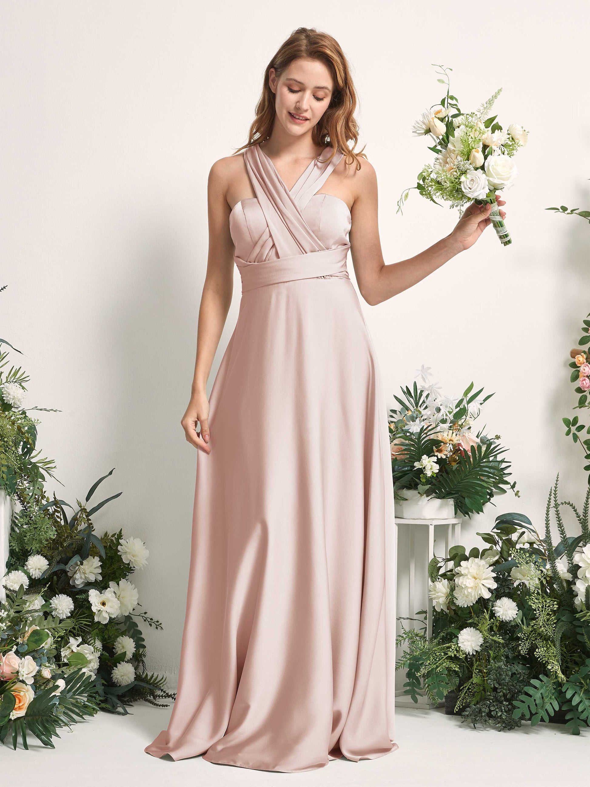 Mirabelle Pearl Pink Satin Maxi Dress