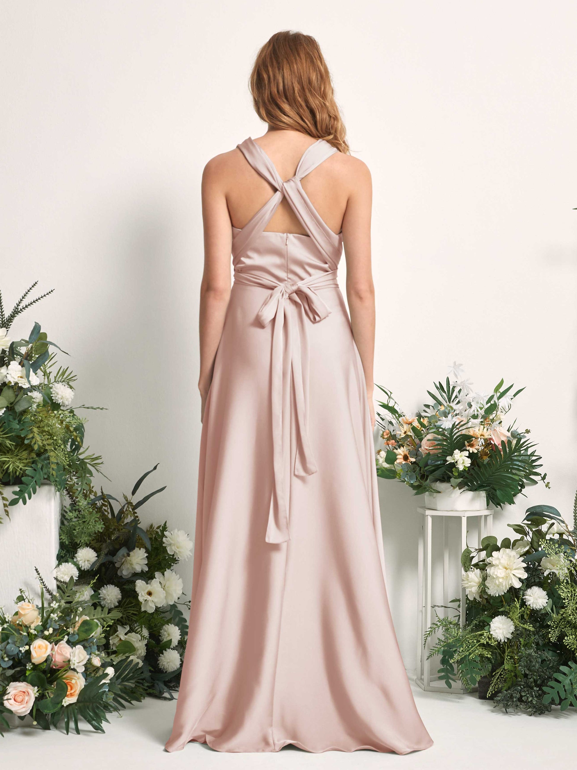 Mirabelle Pearl Pink Satin Maxi Dress