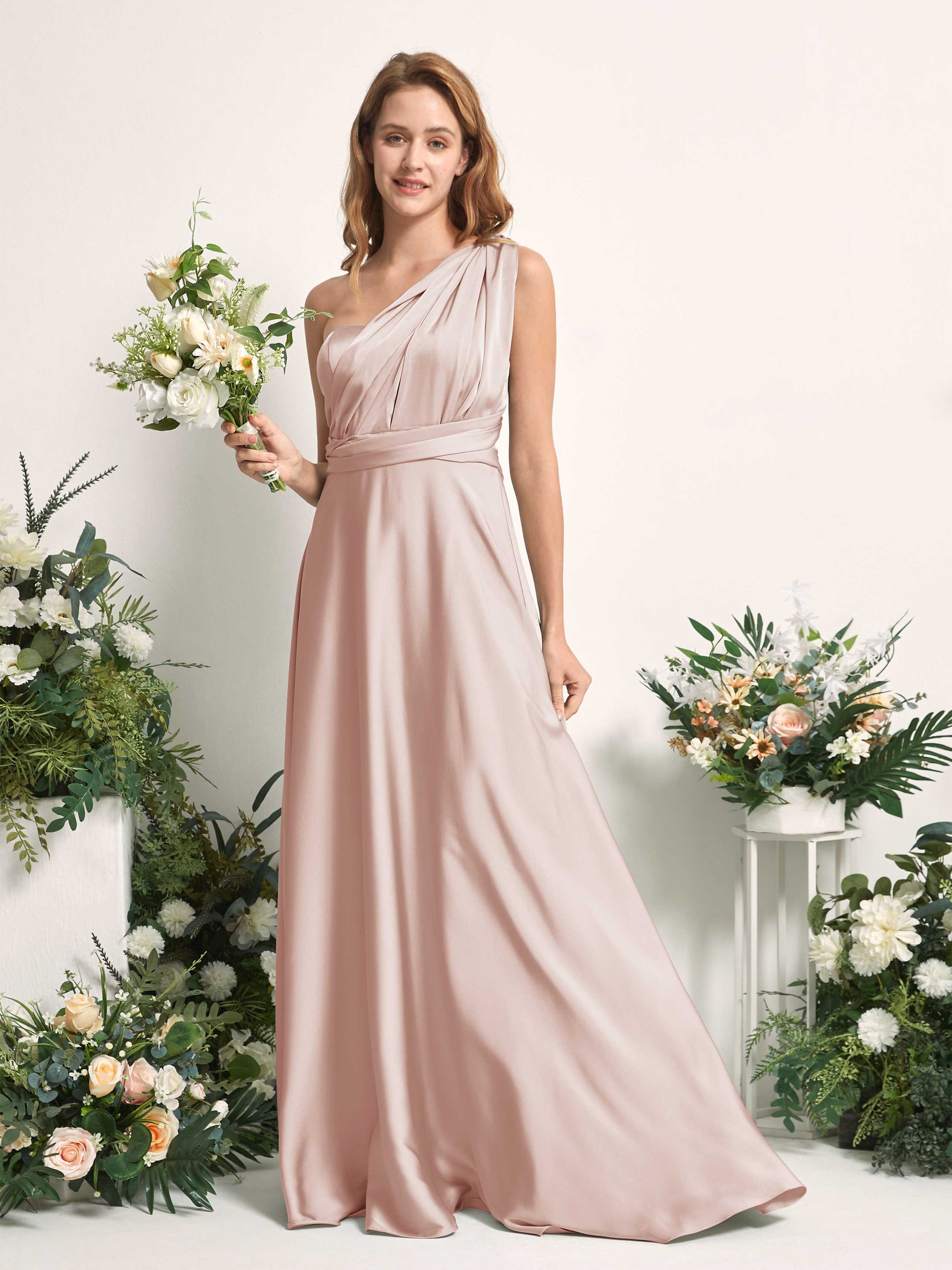 Mirabelle Pearl Pink Satin Maxi Dress