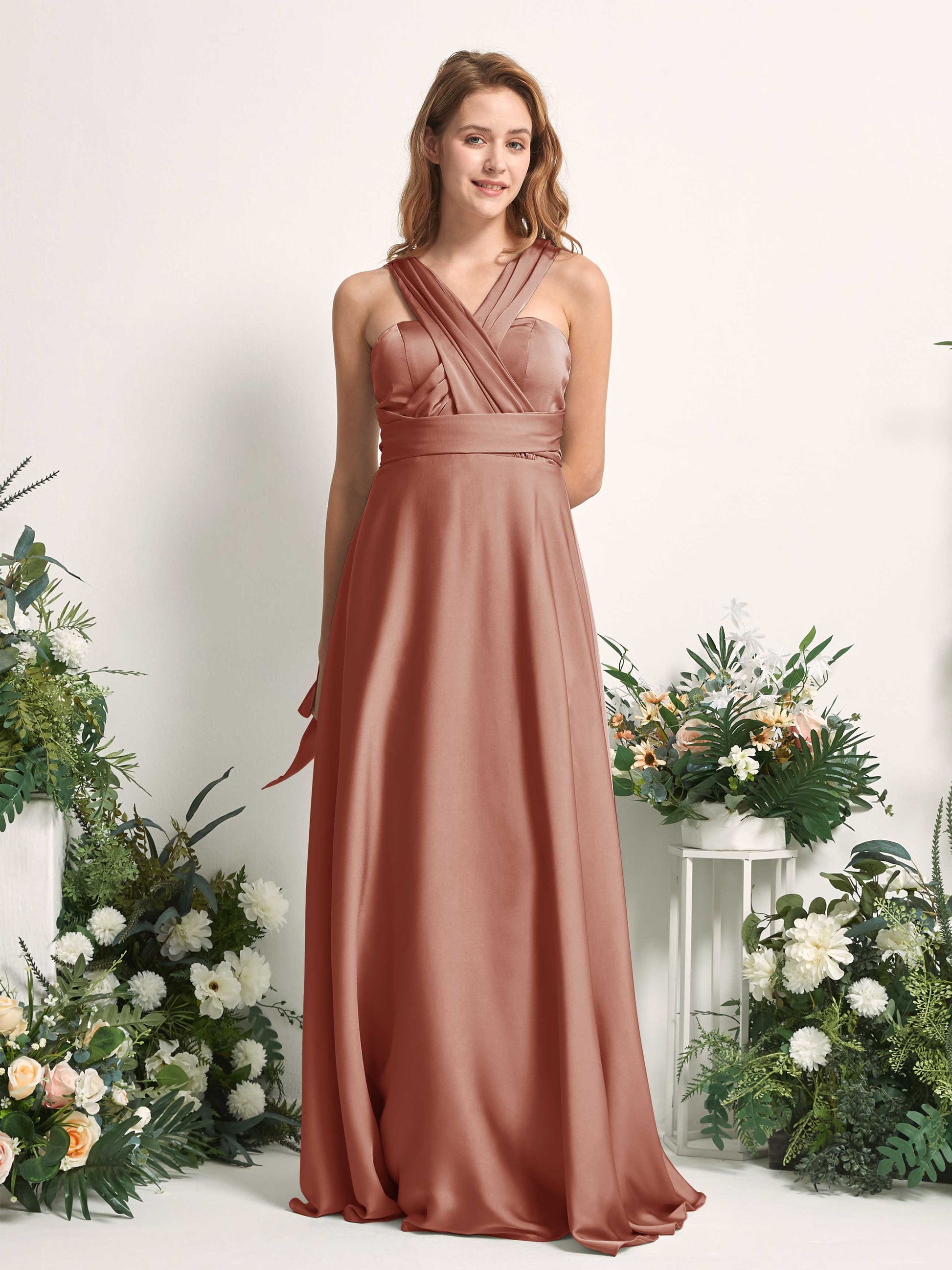 Mirabelle Raw Sienna Satin Maxi Dress