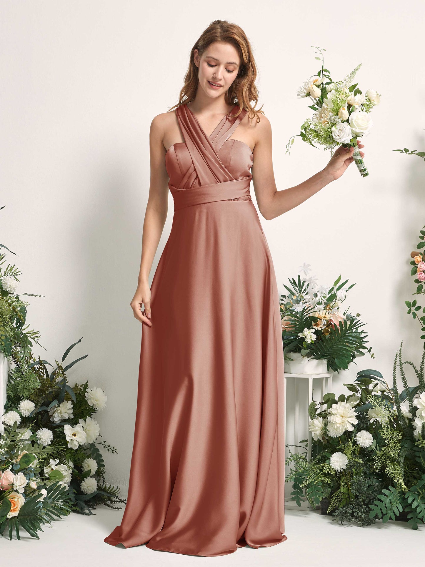 Mirabelle Raw Sienna Satin Maxi Dress