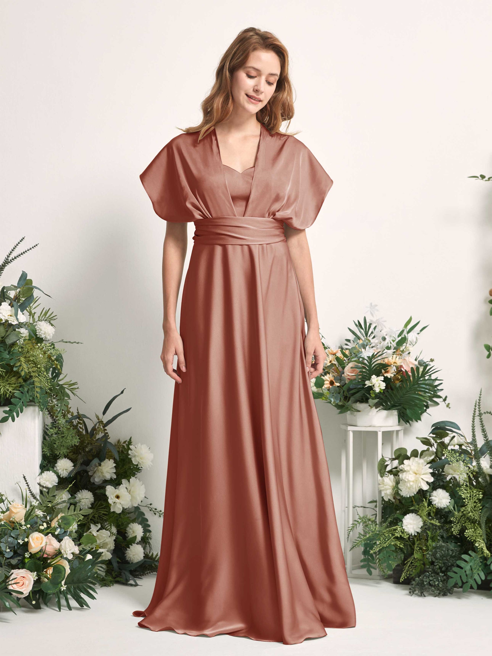 Mirabelle Raw Sienna Satin Maxi Dress