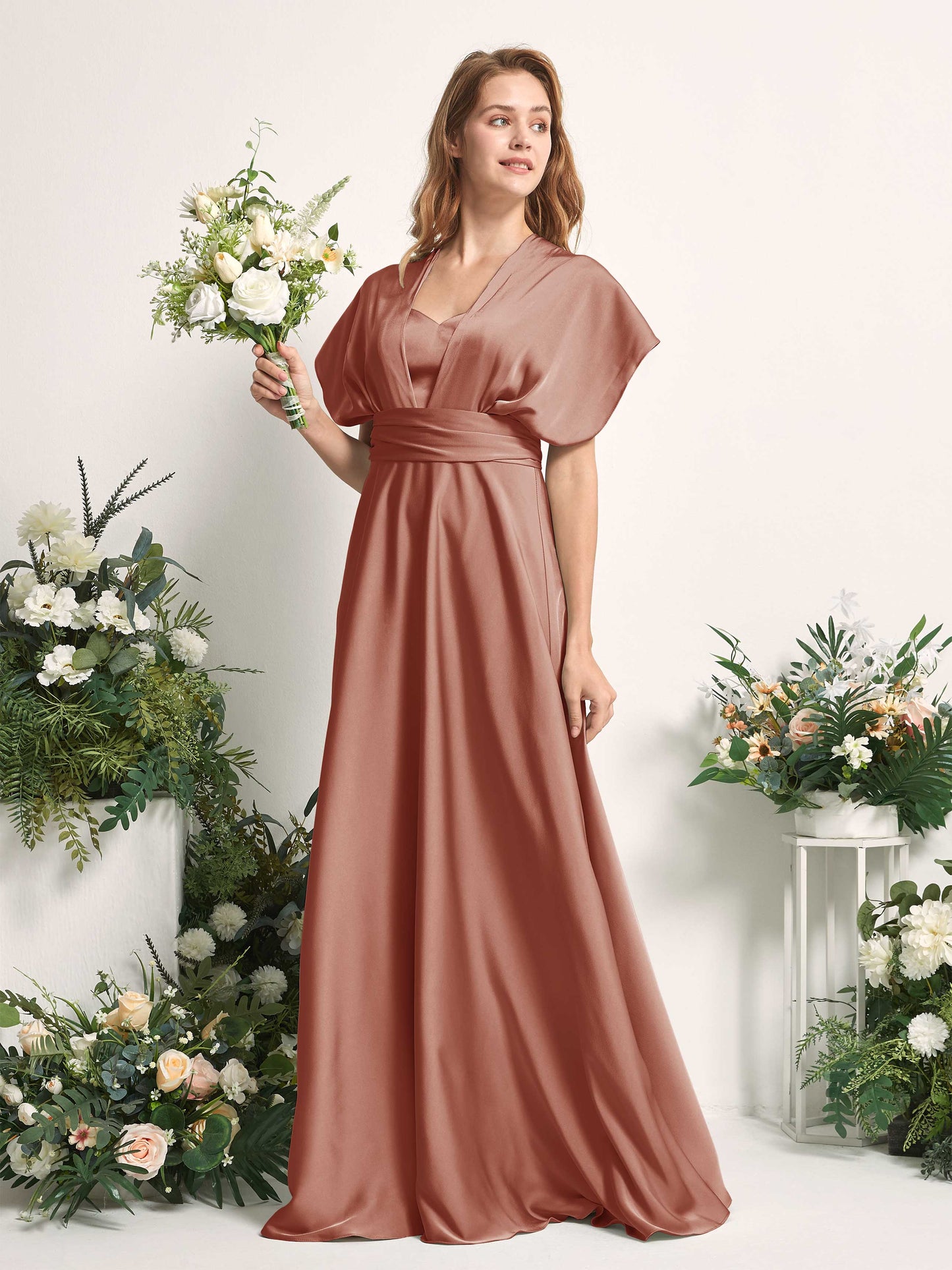 Mirabelle Raw Sienna Satin Maxi Dress