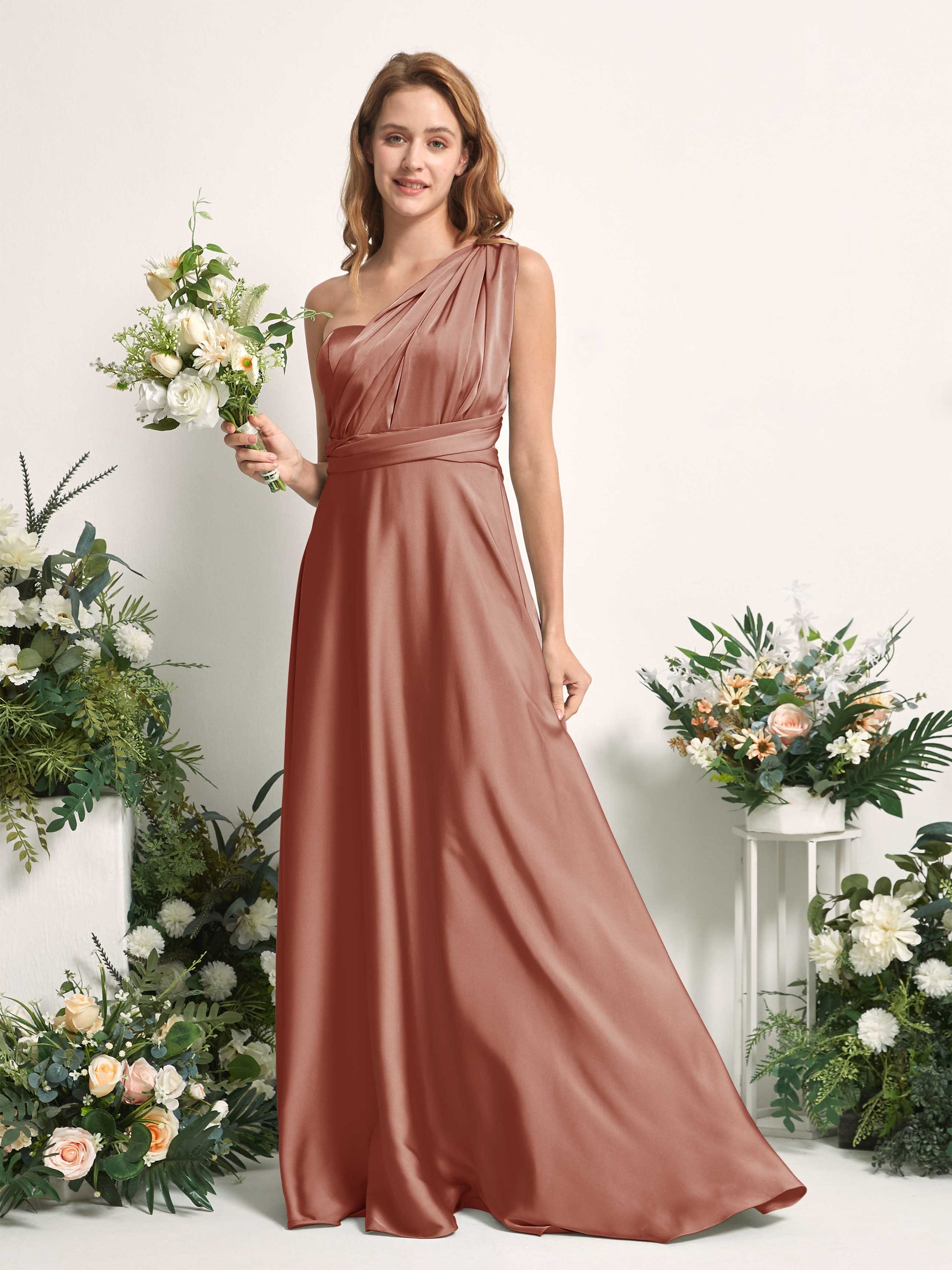 Mirabelle Raw Sienna Satin Maxi Dress