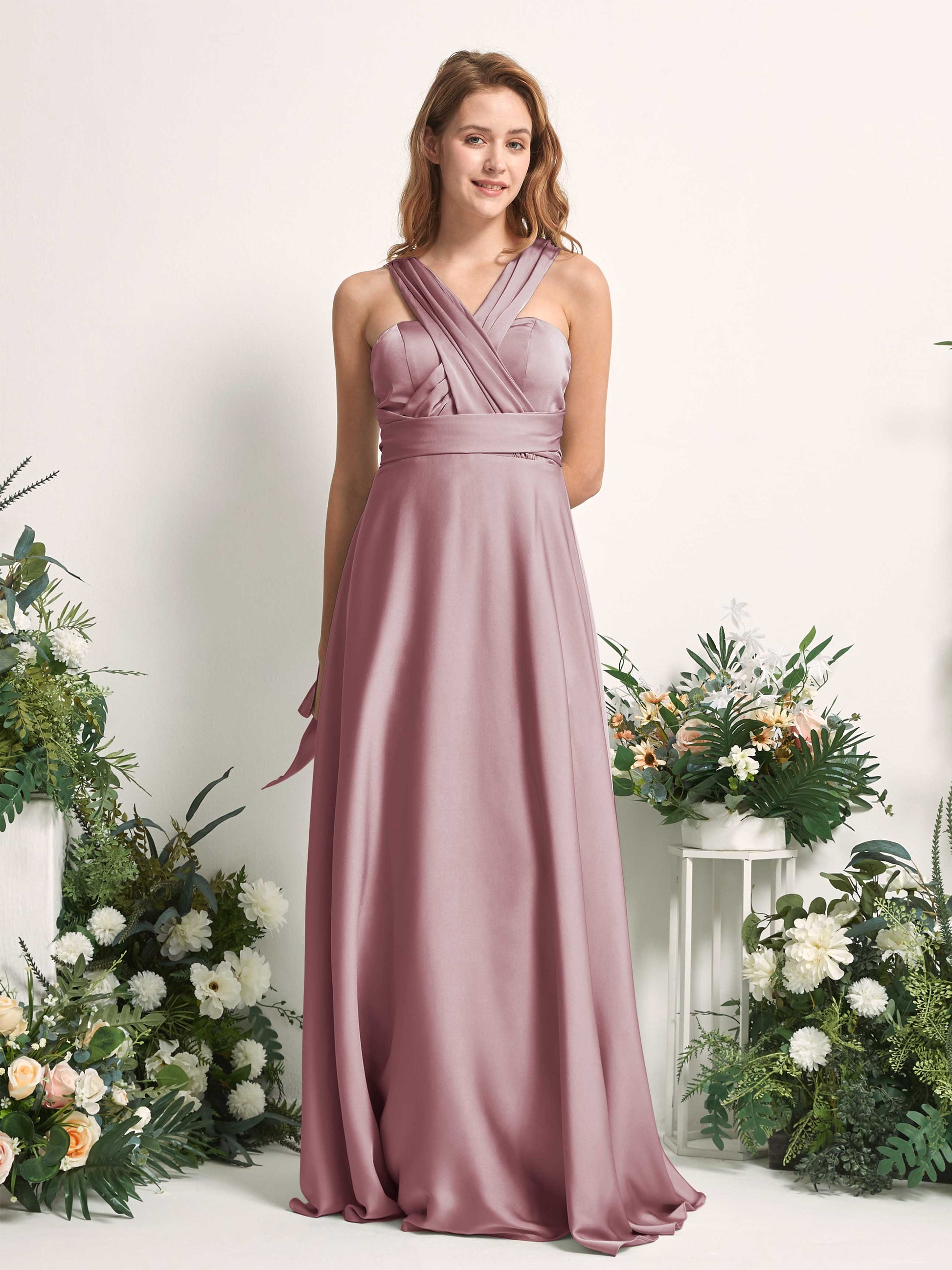 Mirabelle Rose Quartz Satin Maxi Dress