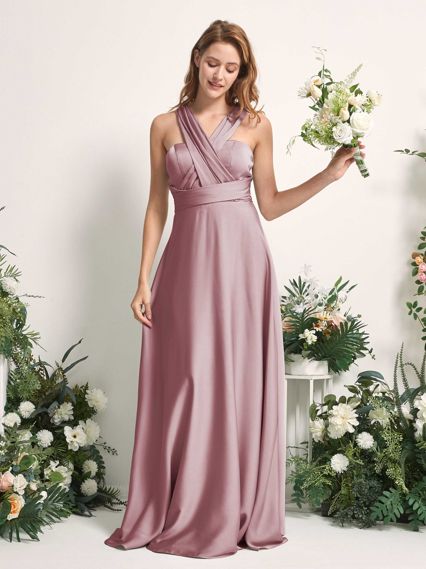 Mirabelle Rose Quartz Satin Maxi Dress