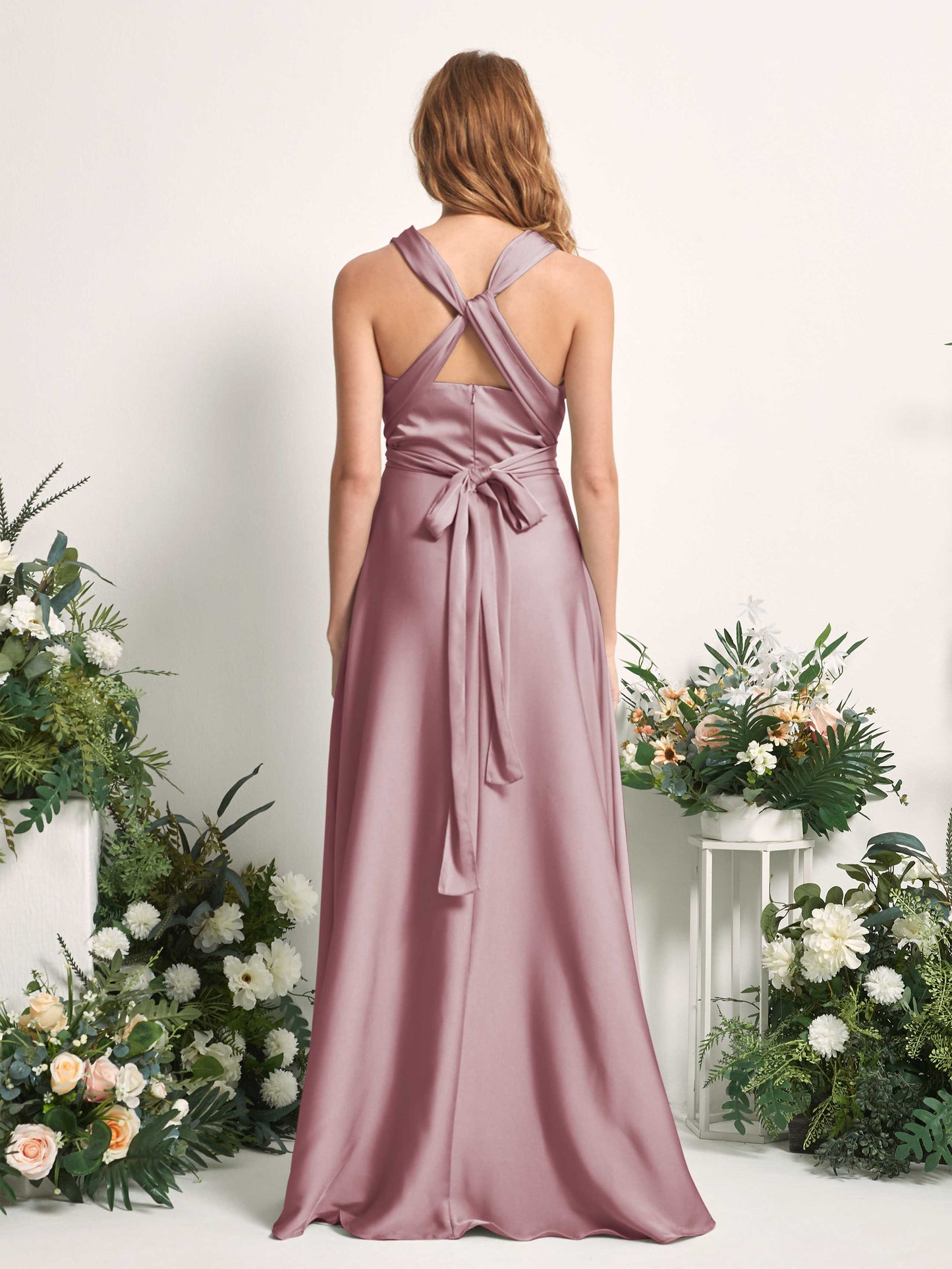 Mirabelle Rose Quartz Satin Maxi Dress