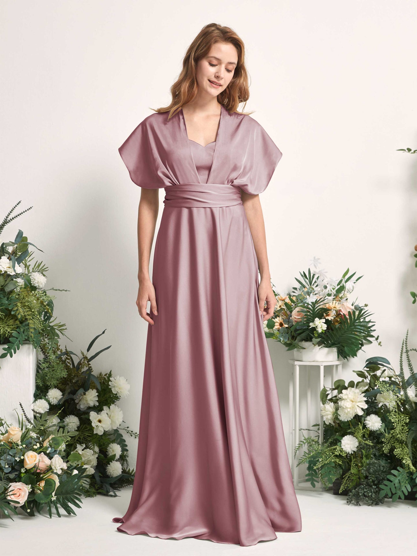 Mirabelle Rose Quartz Satin Maxi Dress