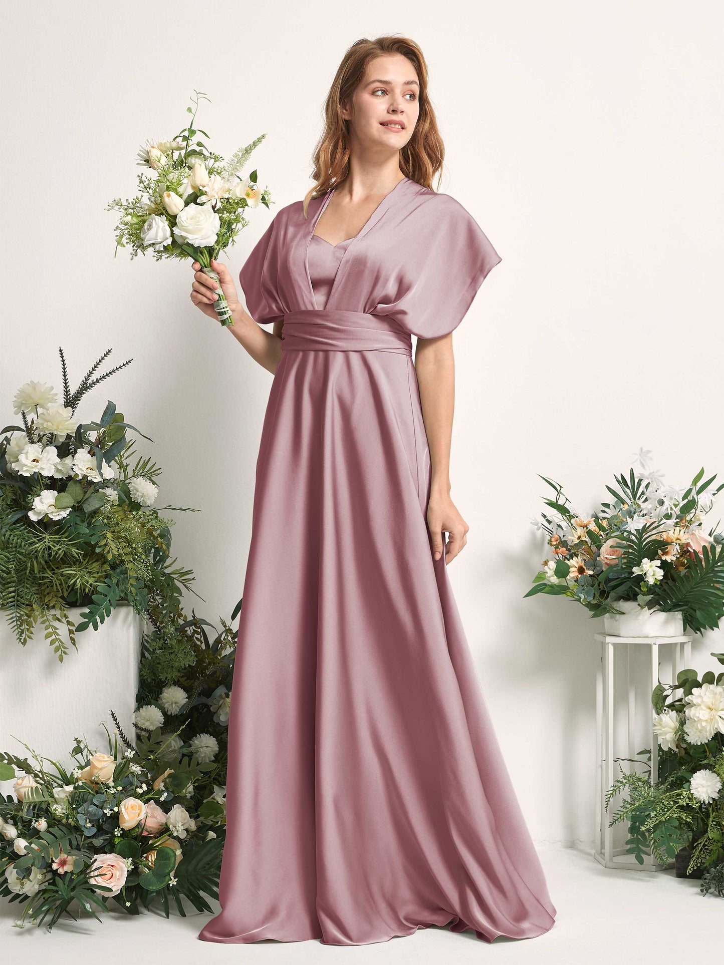 Mirabelle Rose Quartz Satin Maxi Dress