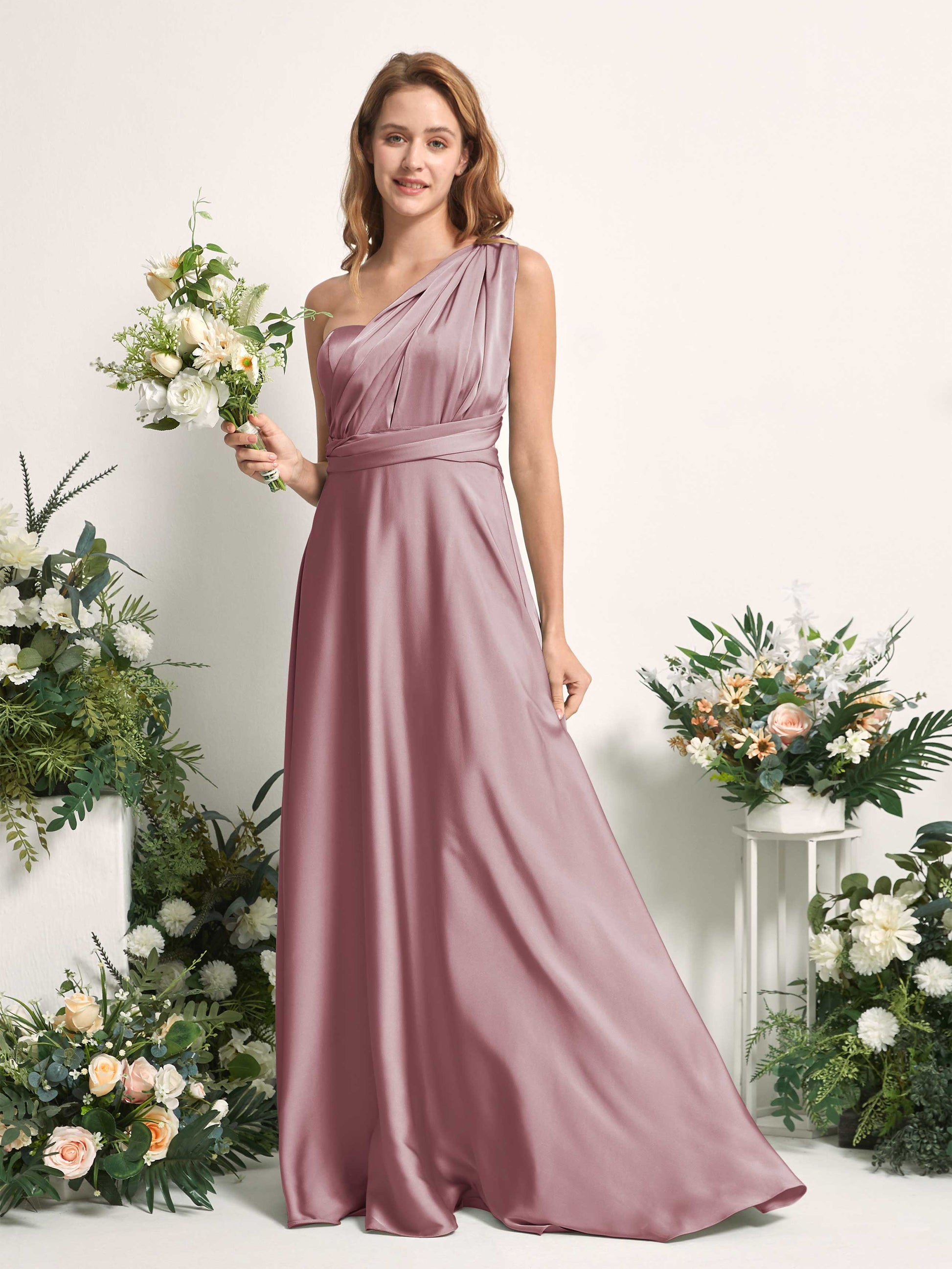 Mirabelle Rose Quartz Satin Maxi Dress