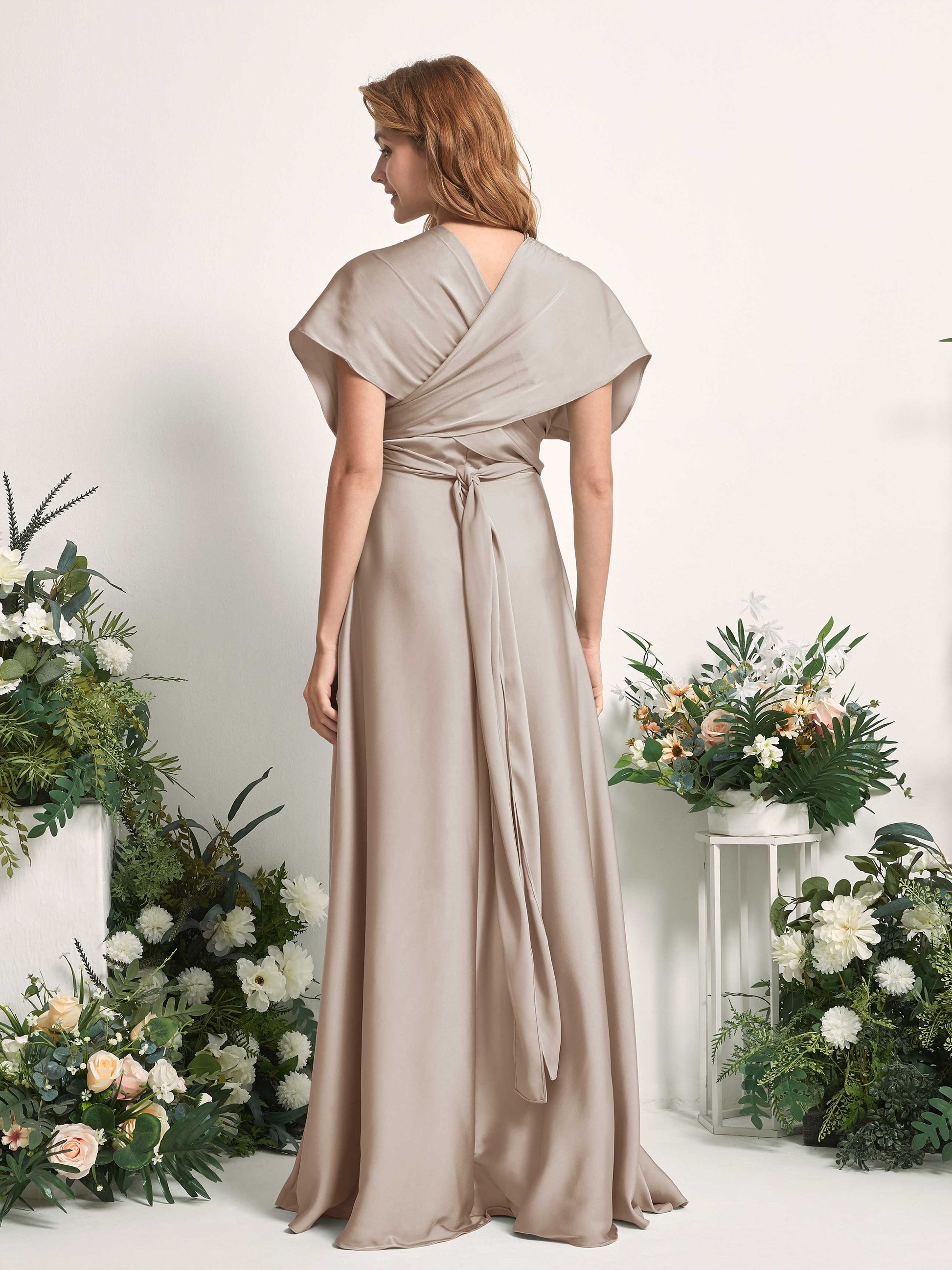 Mirabelle Taupe Satin Maxi Dress