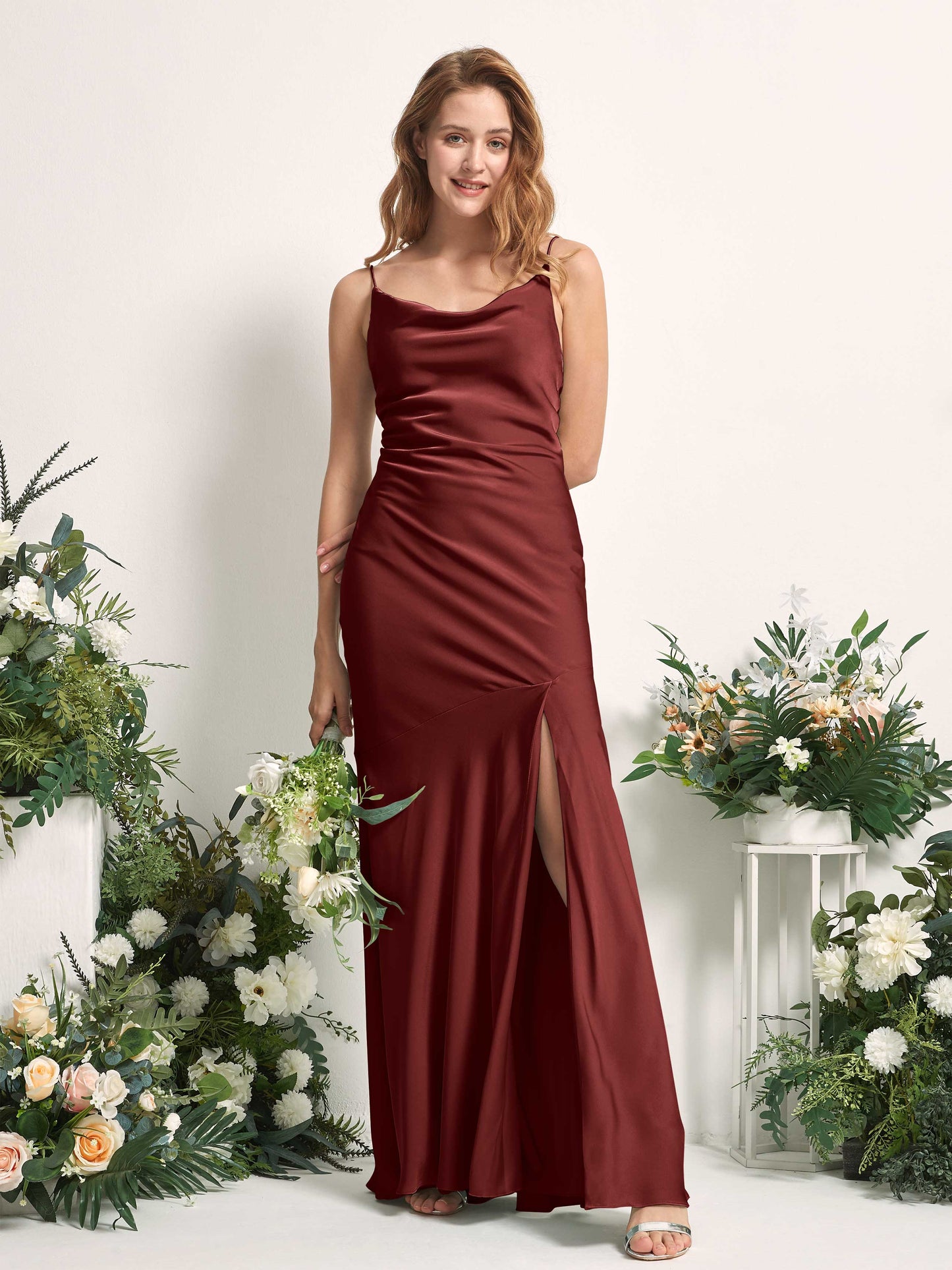 Miranda Burgundy Satin Sleeveless Maxi Dress