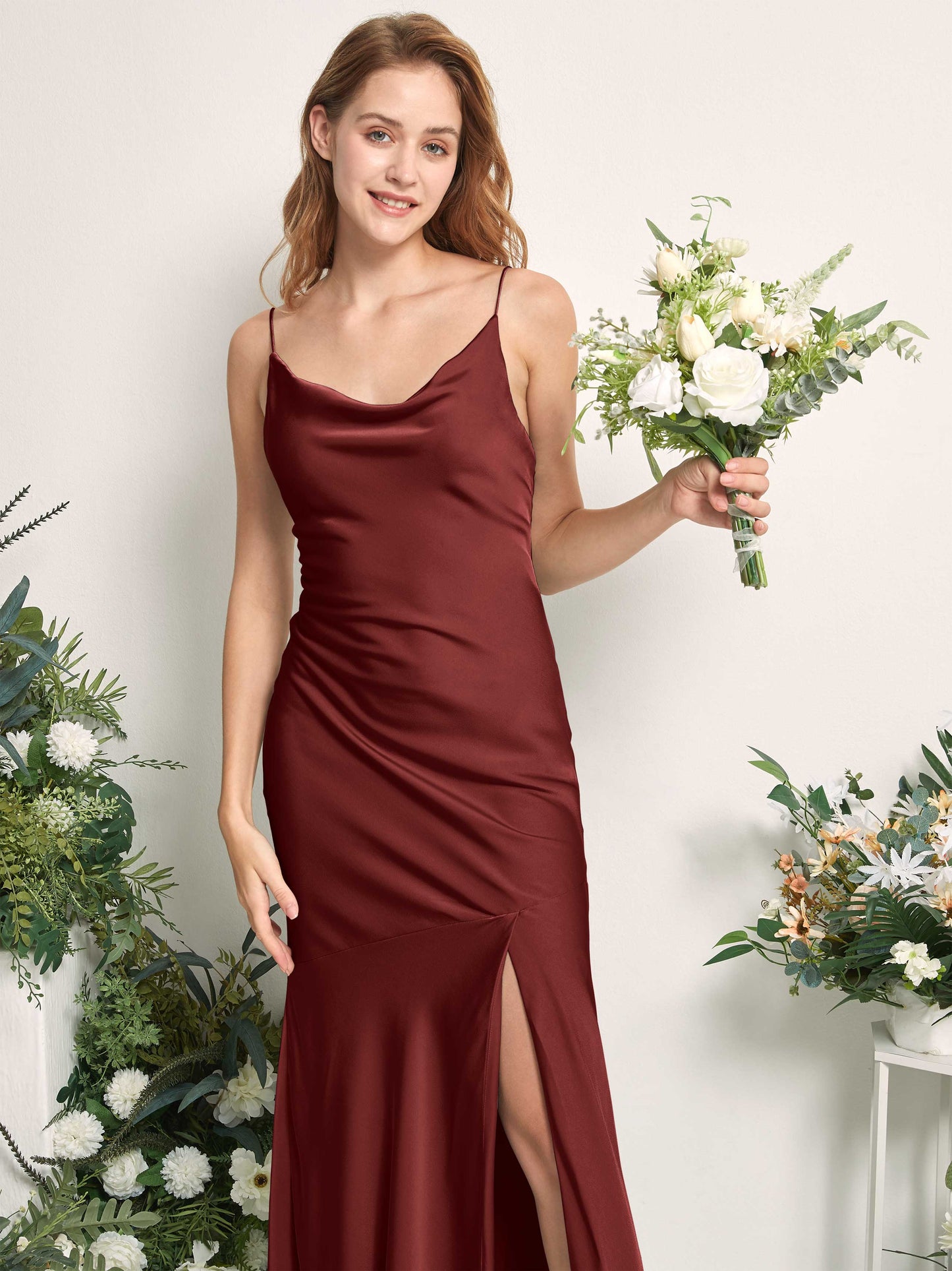 Miranda Burgundy Satin Sleeveless Maxi Dress