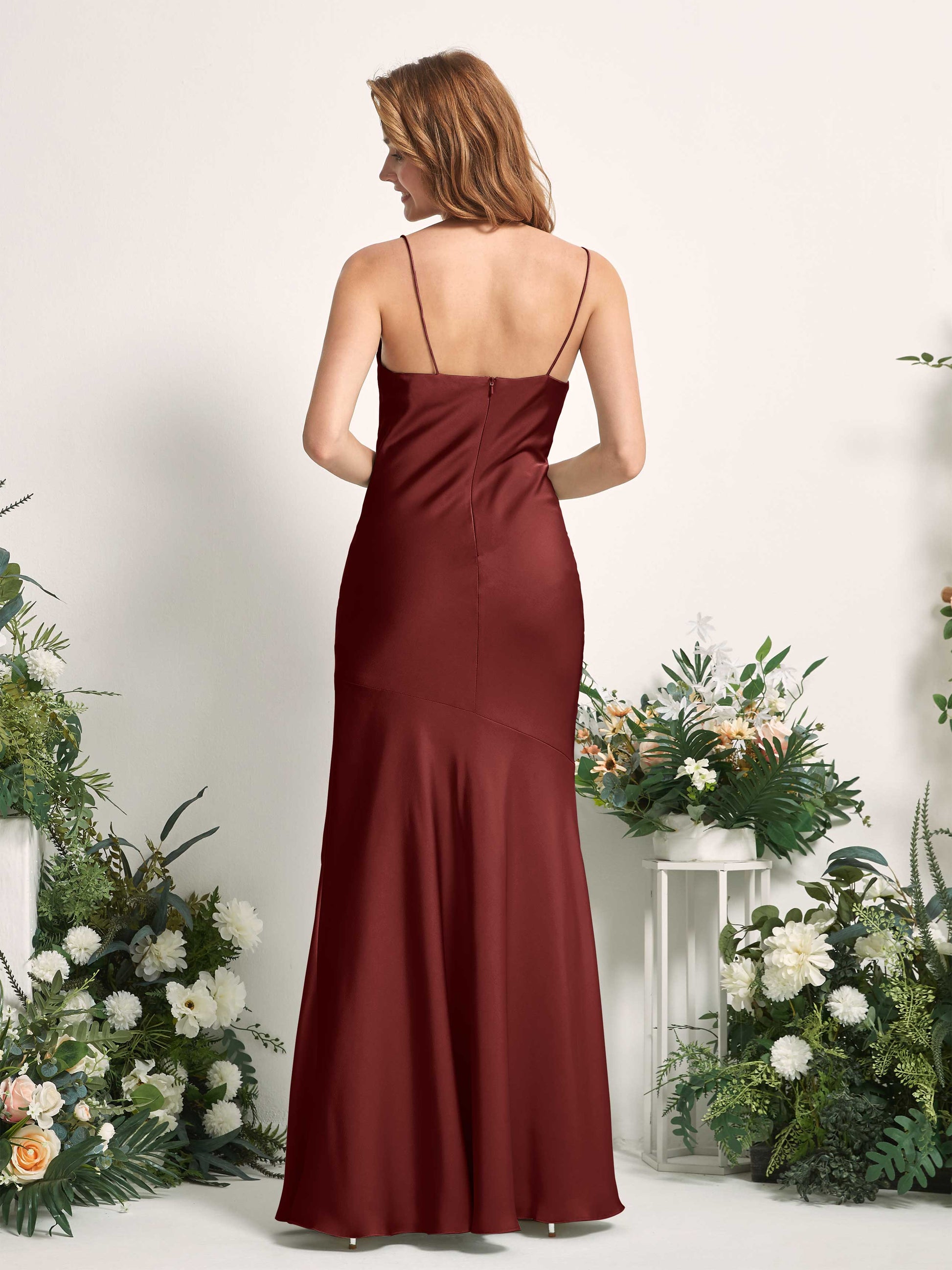 Miranda Burgundy Satin Sleeveless Maxi Dress