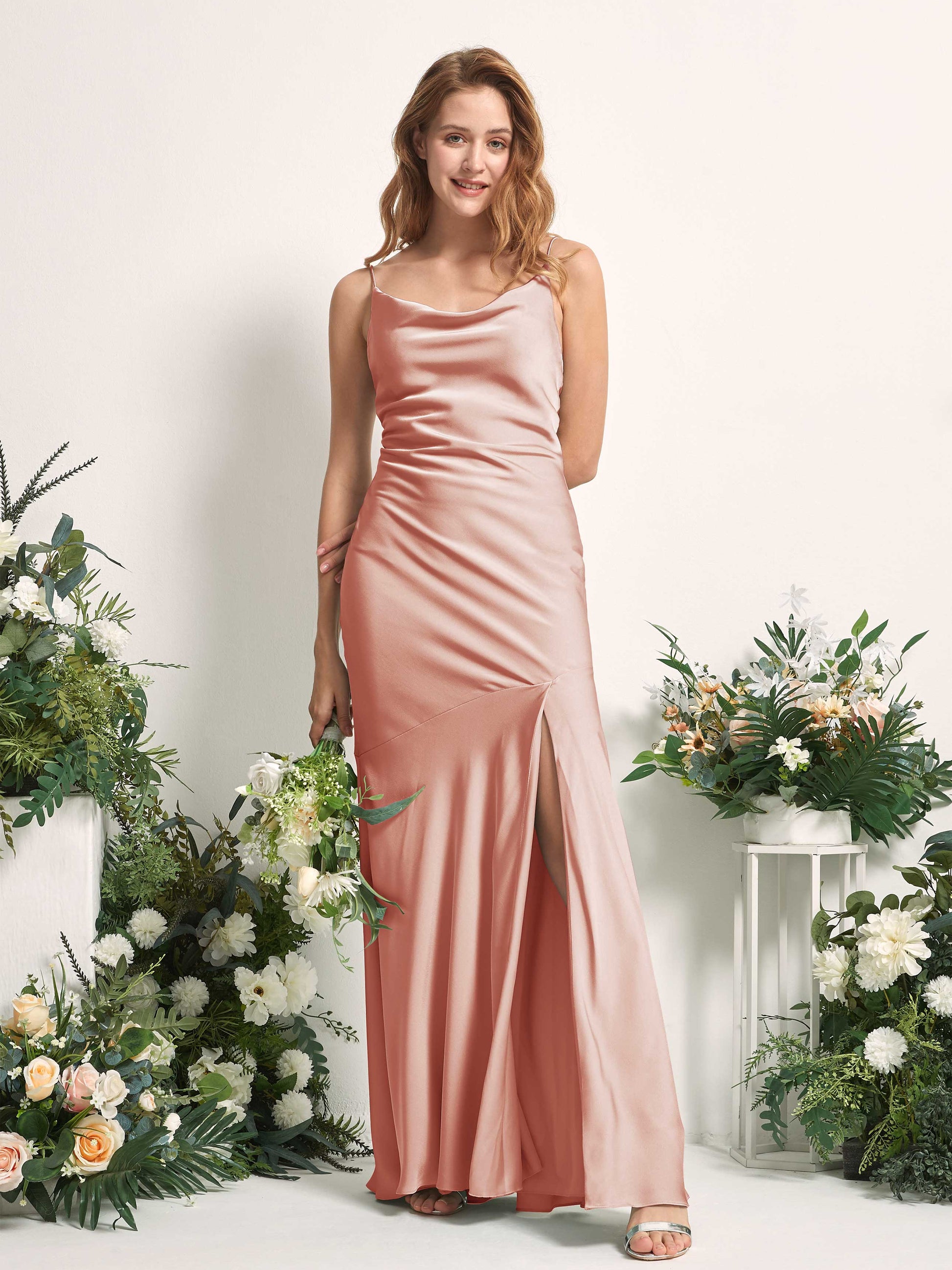 Miranda Cantaloupe Satin Sleeveless Maxi Dress