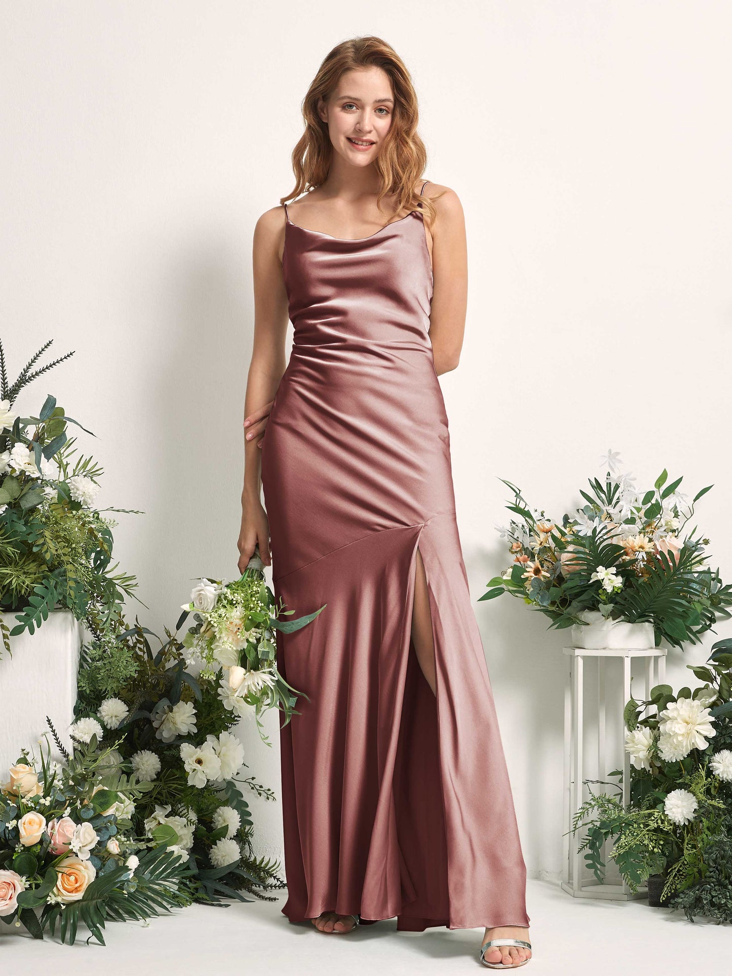 Miranda Desert Rose Satin Sleeveless Maxi Dress