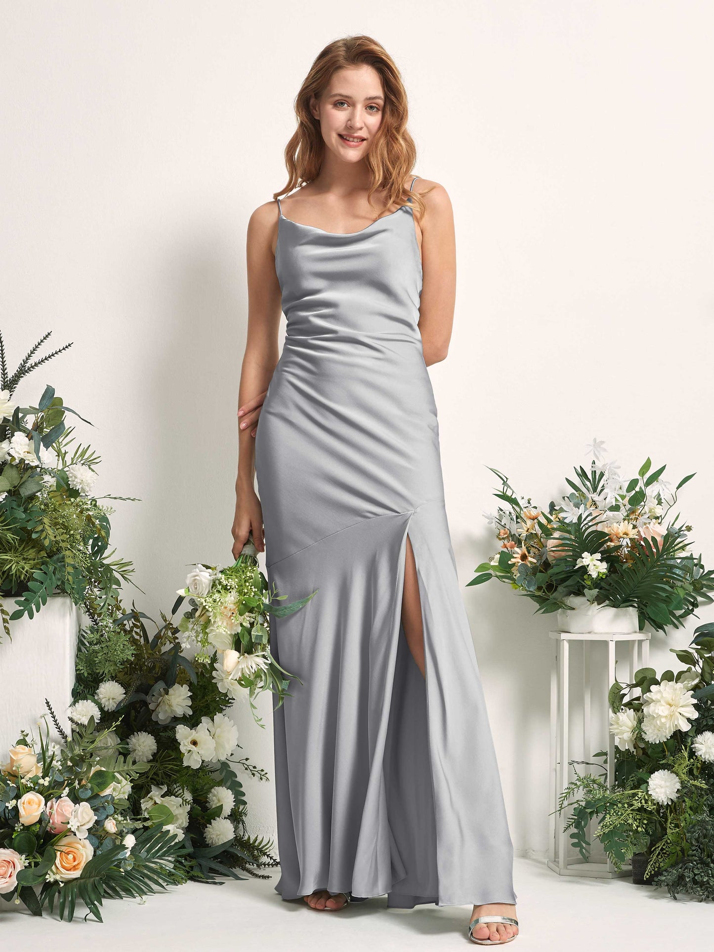 Miranda Dove Satin Sleeveless Maxi Dress