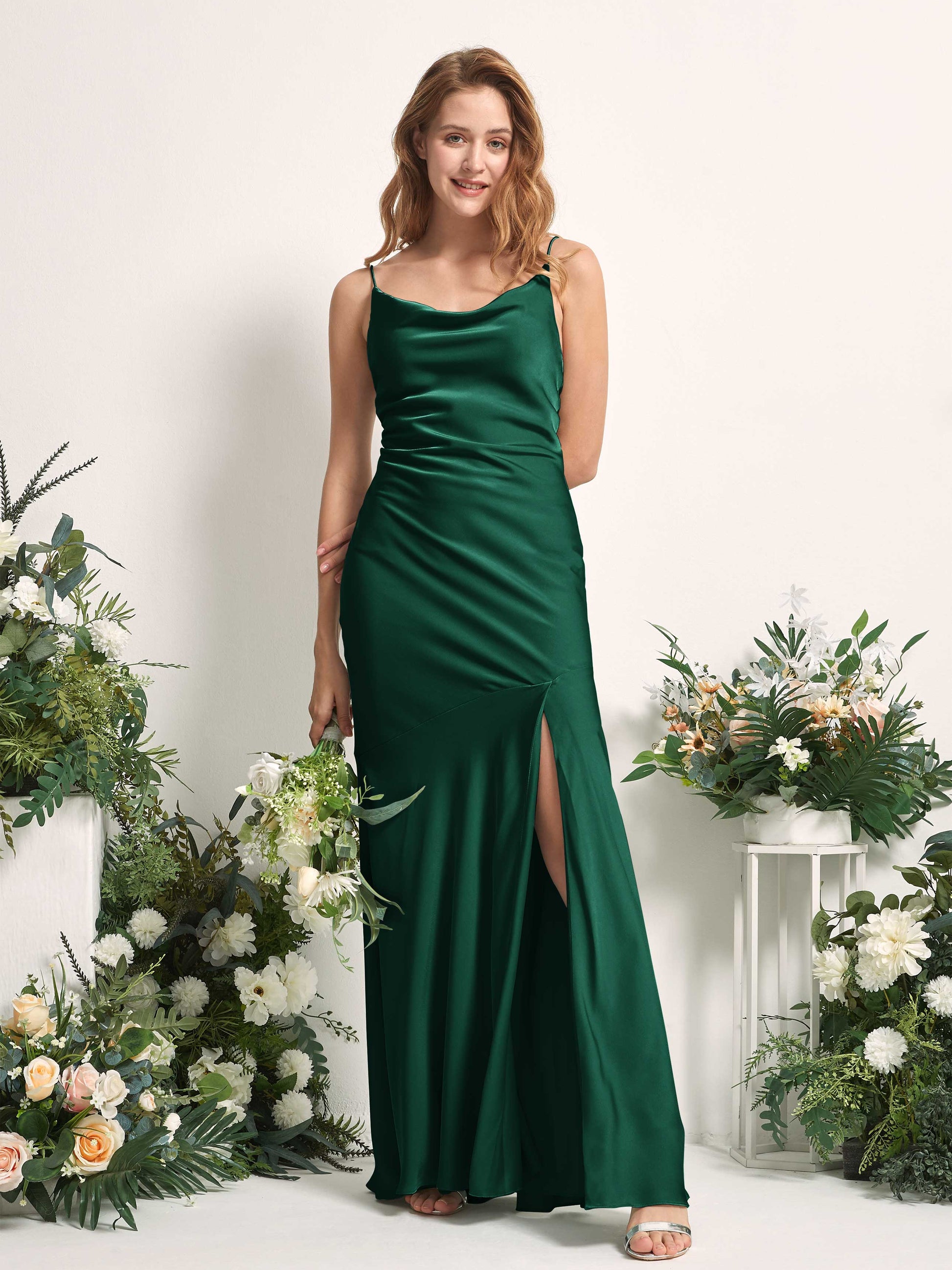 Miranda Hunter Green Satin Sleeveless Maxi Dress