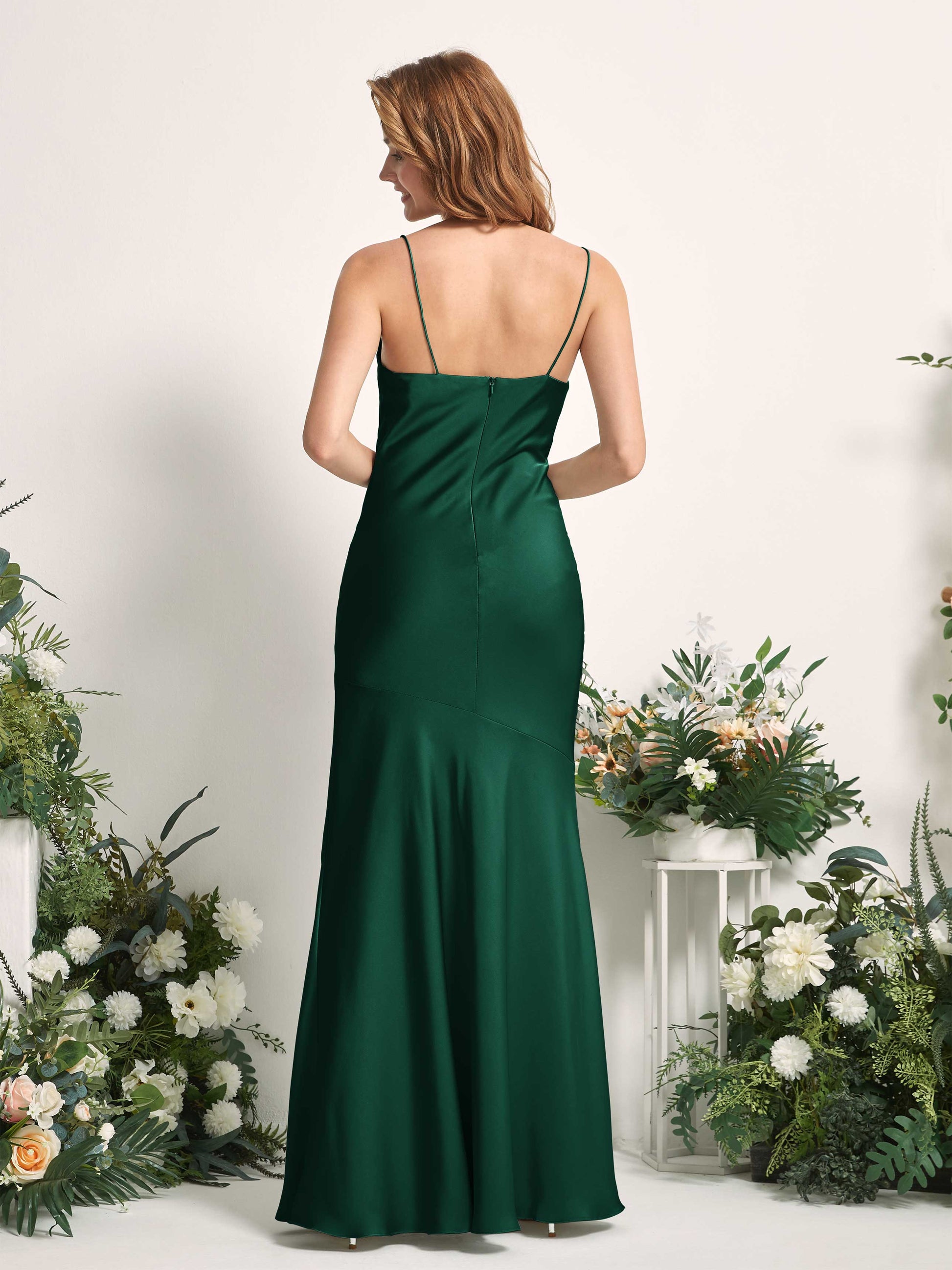 Miranda Hunter Green Satin Sleeveless Maxi Dress