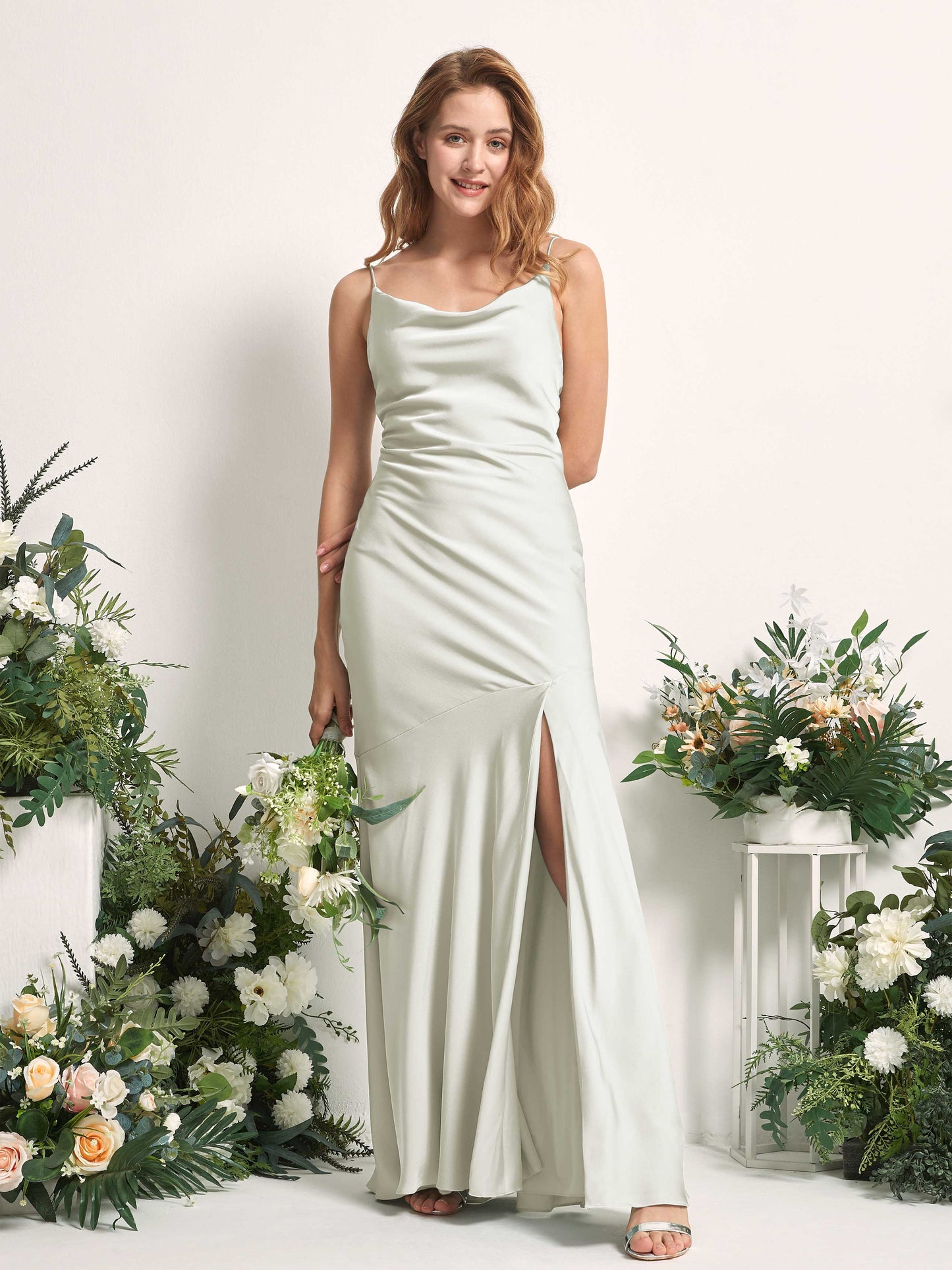 Miranda Ivory Satin Sleeveless Maxi Dress