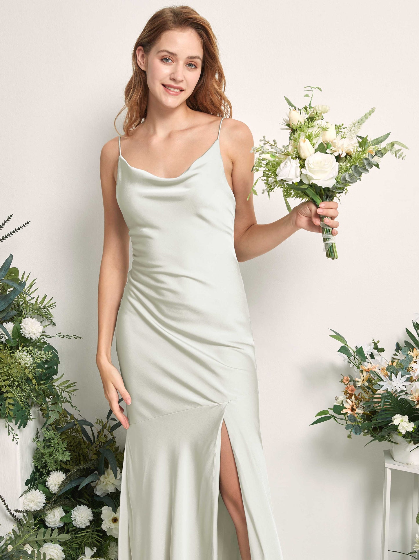 Miranda Ivory Satin Sleeveless Maxi Dress