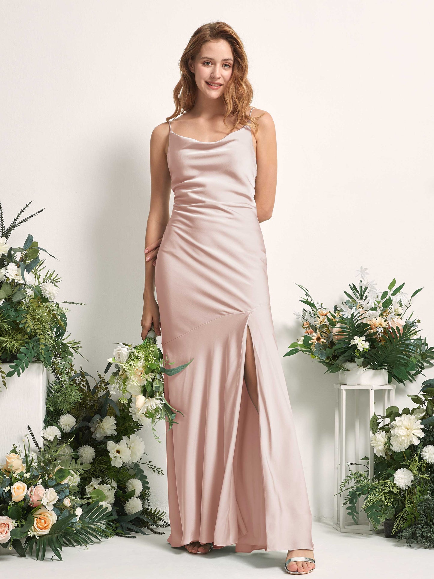 Miranda Pearl Pink Satin Sleeveless Maxi Dress