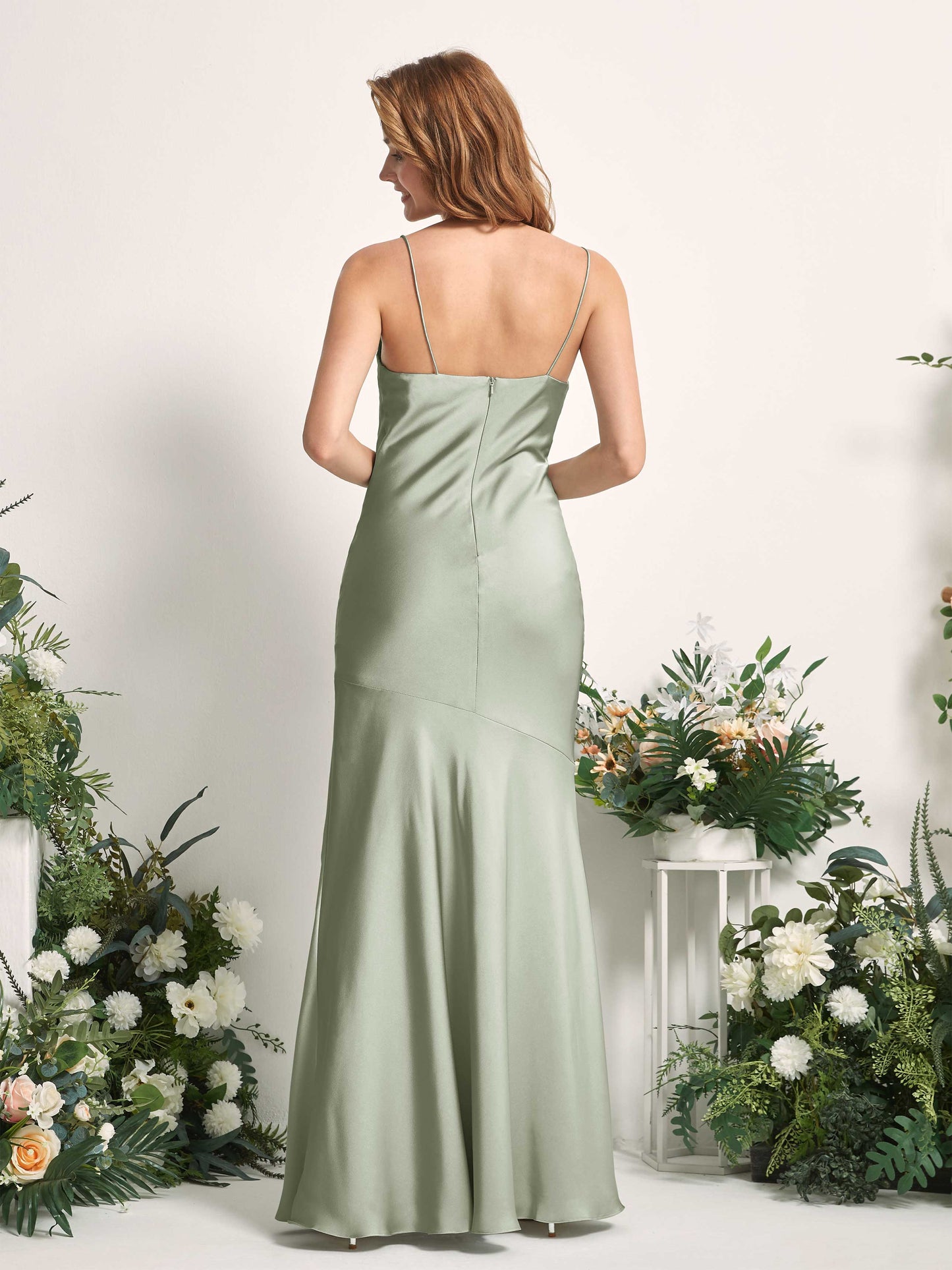 Miranda Sage Green Satin Sleeveless Maxi Dress