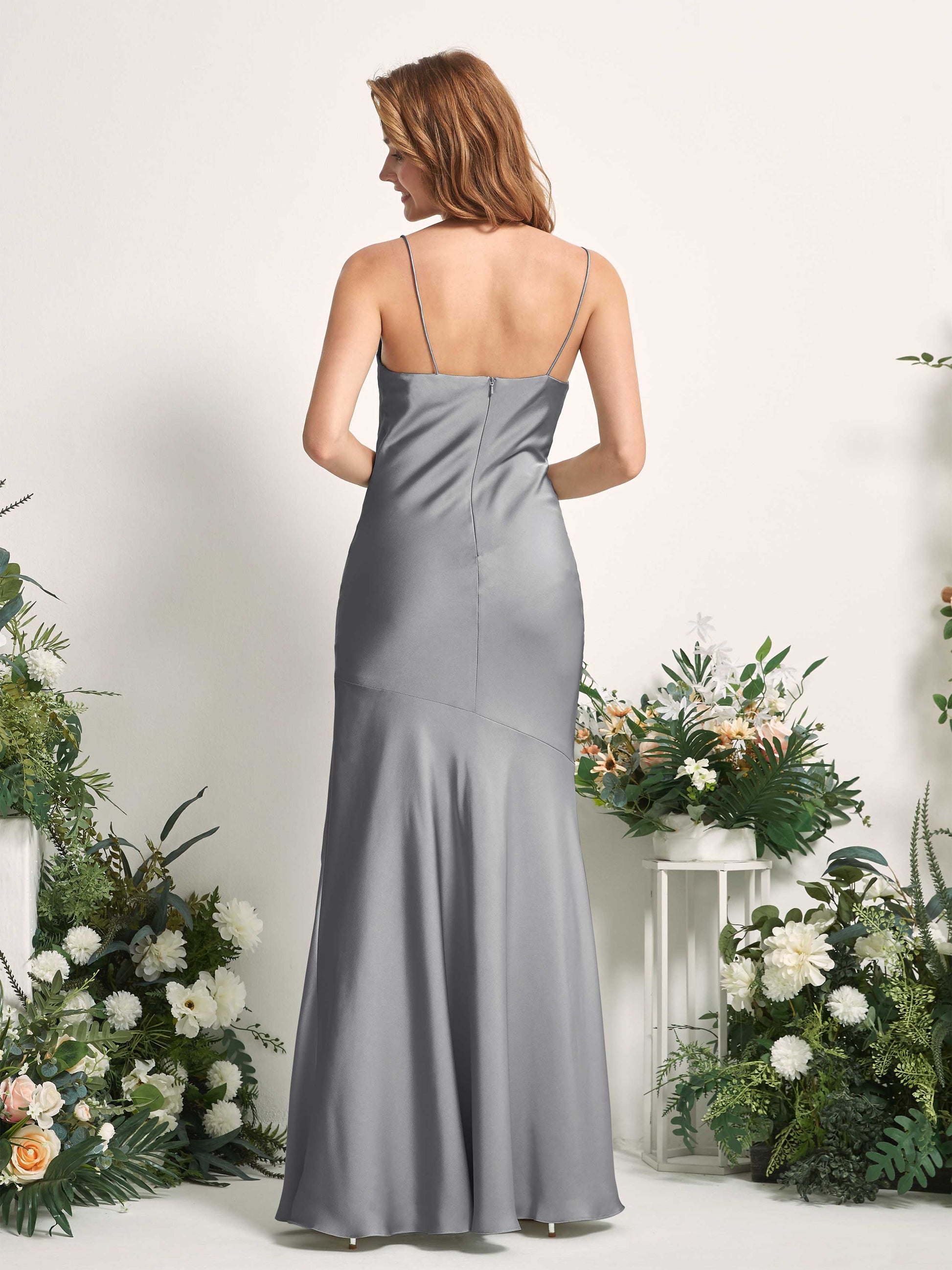 Miranda Steel Gray Satin Sleeveless Maxi Dress