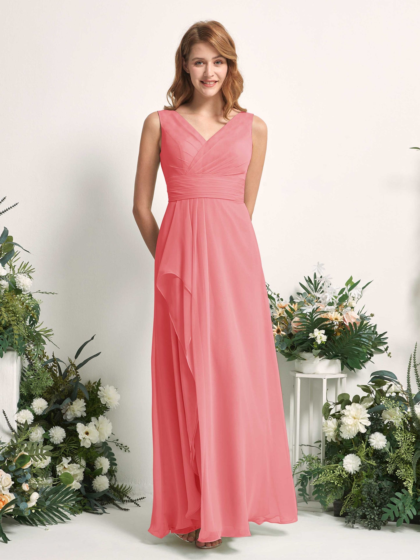 Mollie Coral Pink Sleeveless Maxi Dress