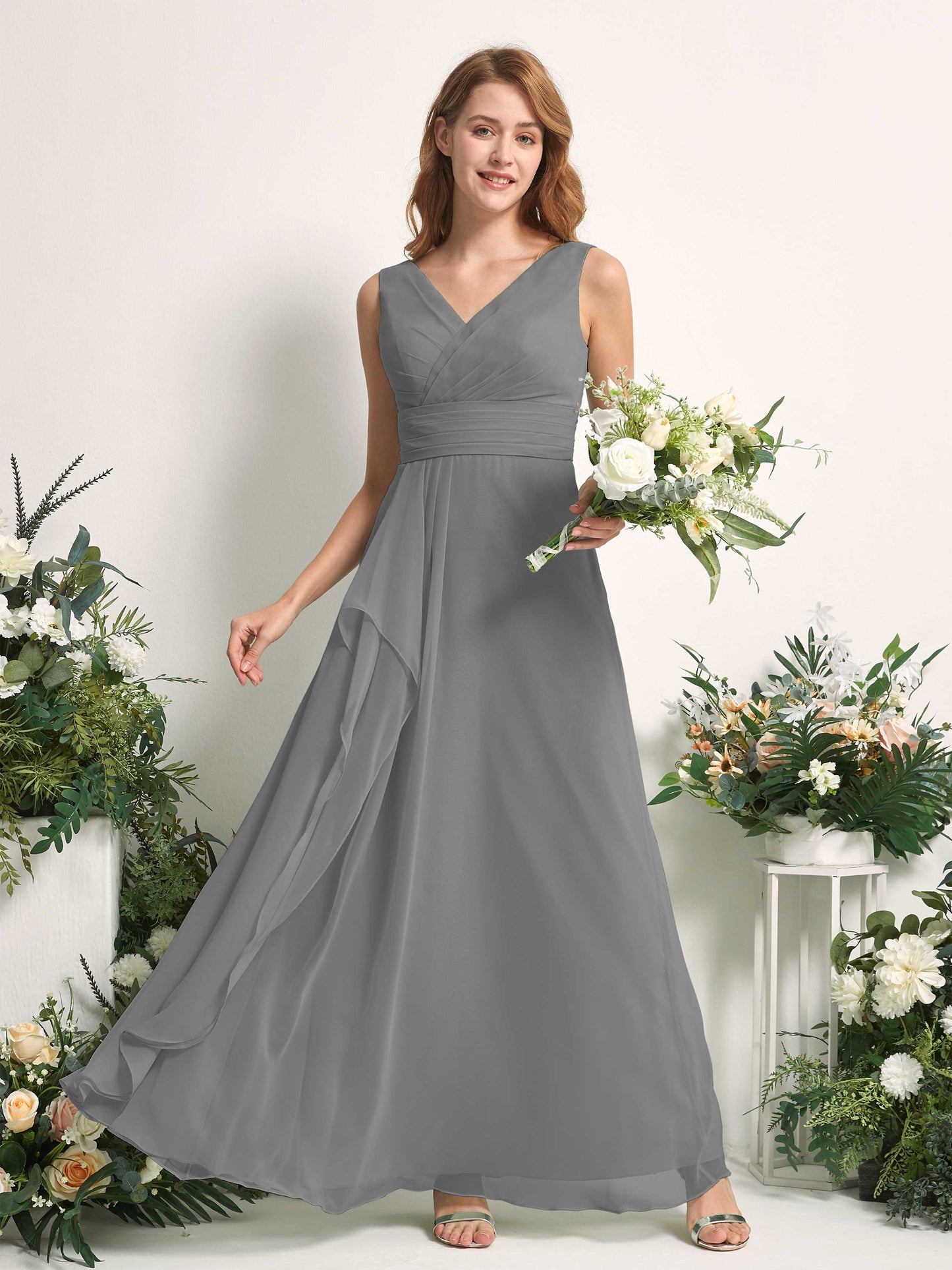 Mollie Steel Gray Sleeveless Maxi Dress