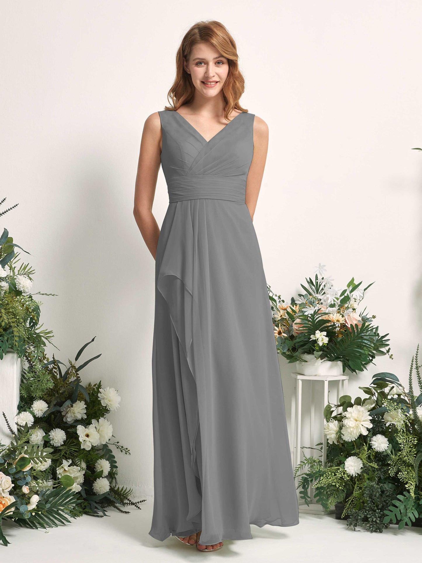 Mollie Steel Gray Sleeveless Maxi Dress